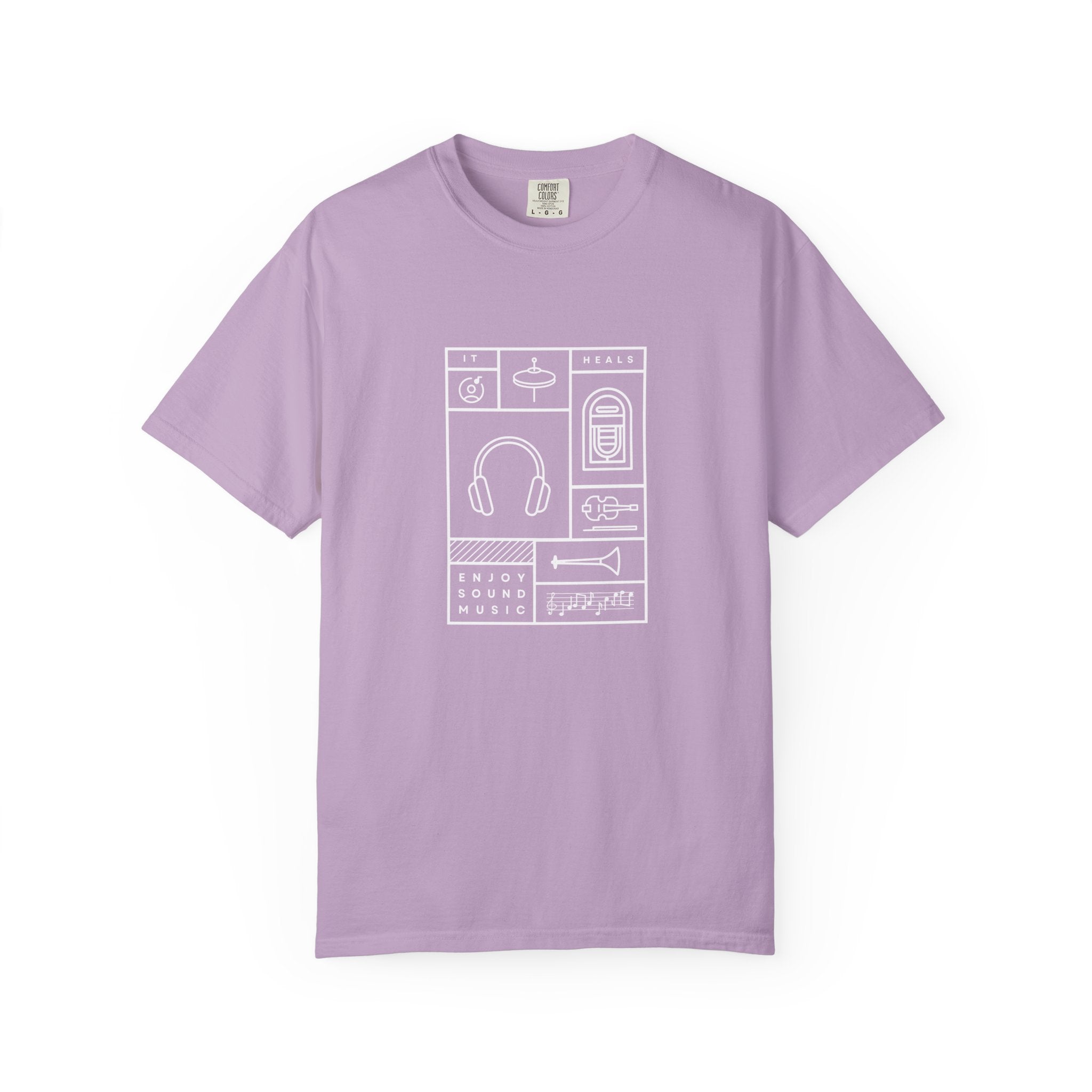 Leafen Music Heals Unisex Garment-Dyed T-shirt, Casual Wear, Summer Vibe, Gift for Friends, Relaxed Everyday Style