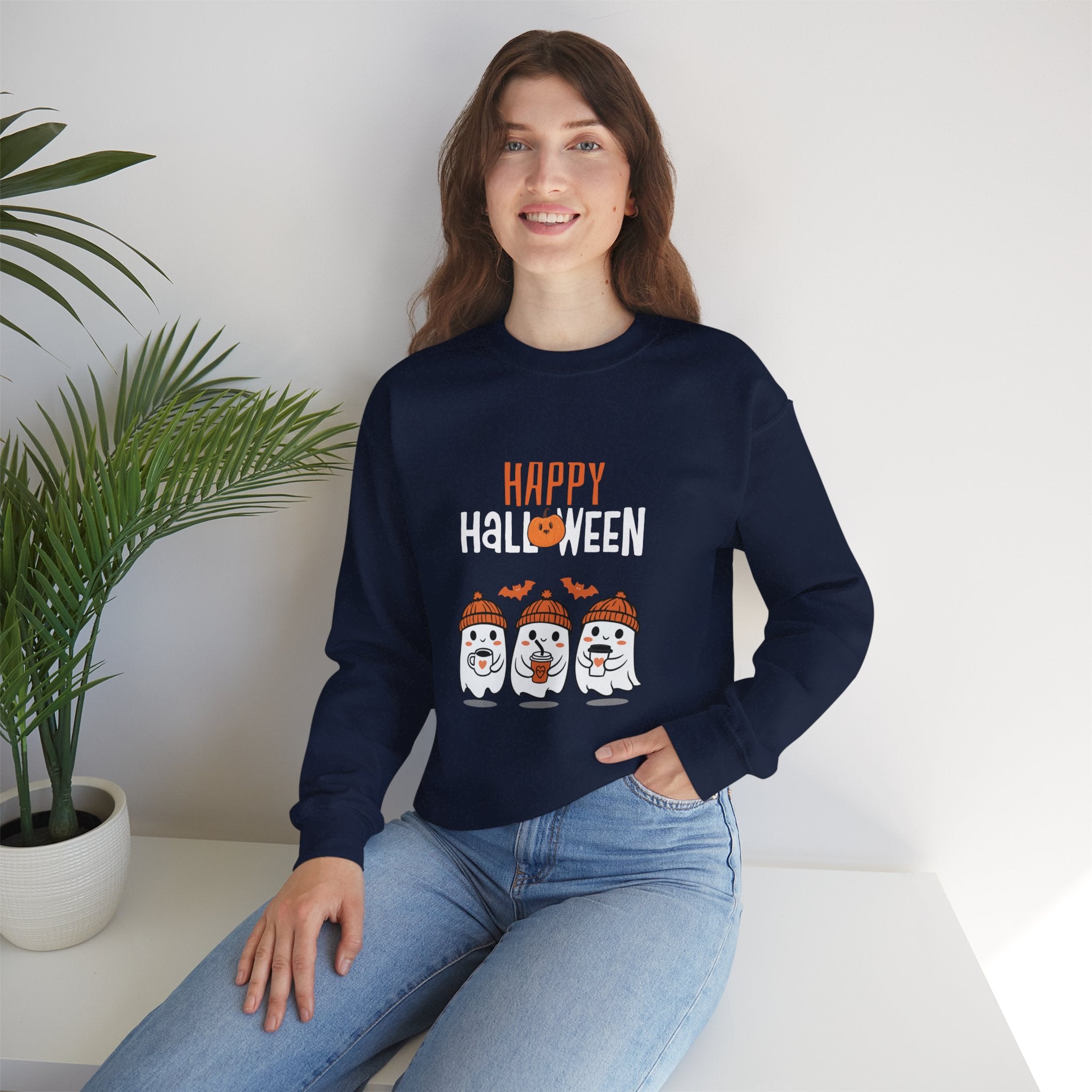 Leafen Happy Halloween Sweatshirt, Cozy Crewneck, Unisex Gift, Perfect for Halloween, Casual Wear