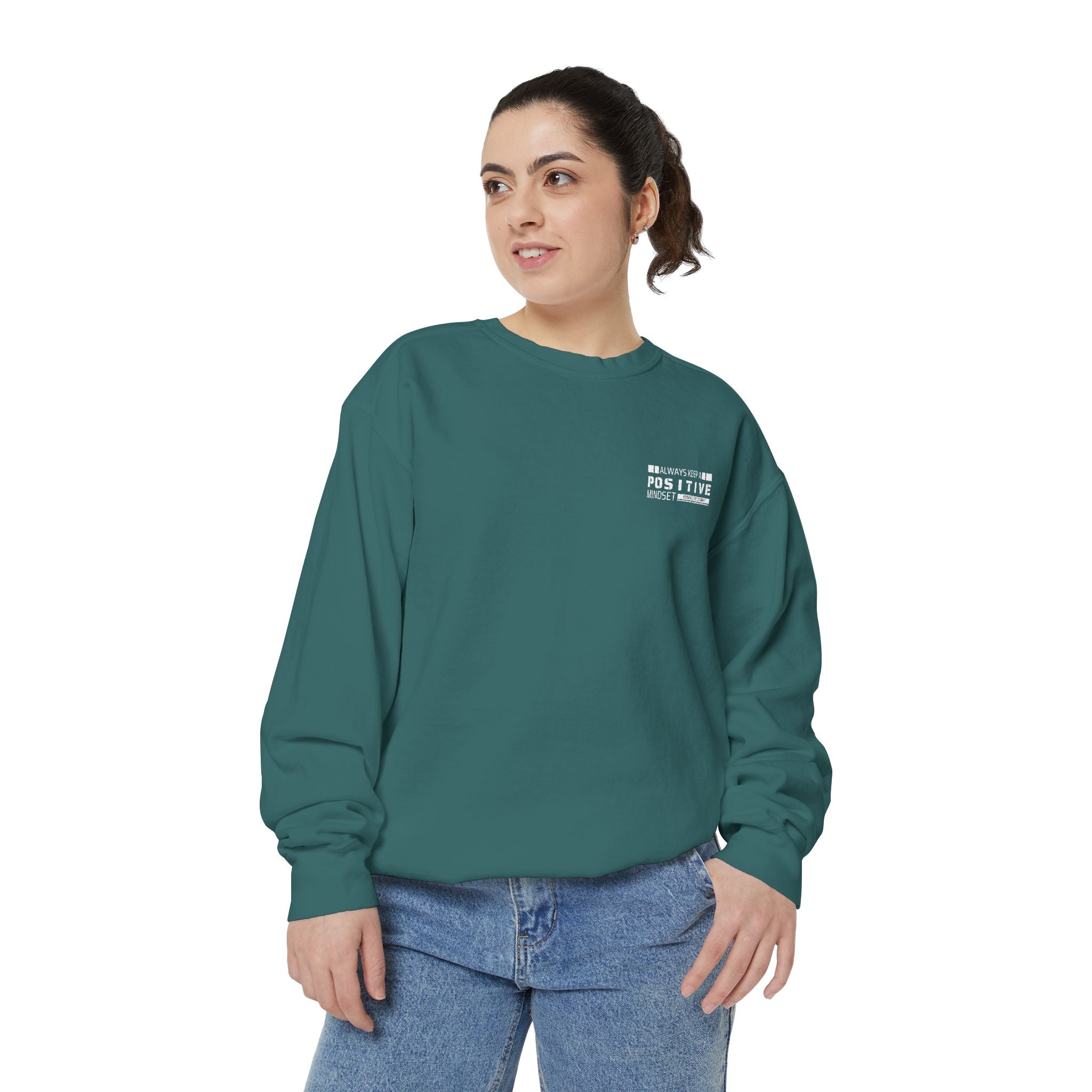 Leafen Positive Vibes Unisex Sweatshirt, Casual Crewneck, Gift for Friends, Motivational Apparel, Everyday Comfort Wear