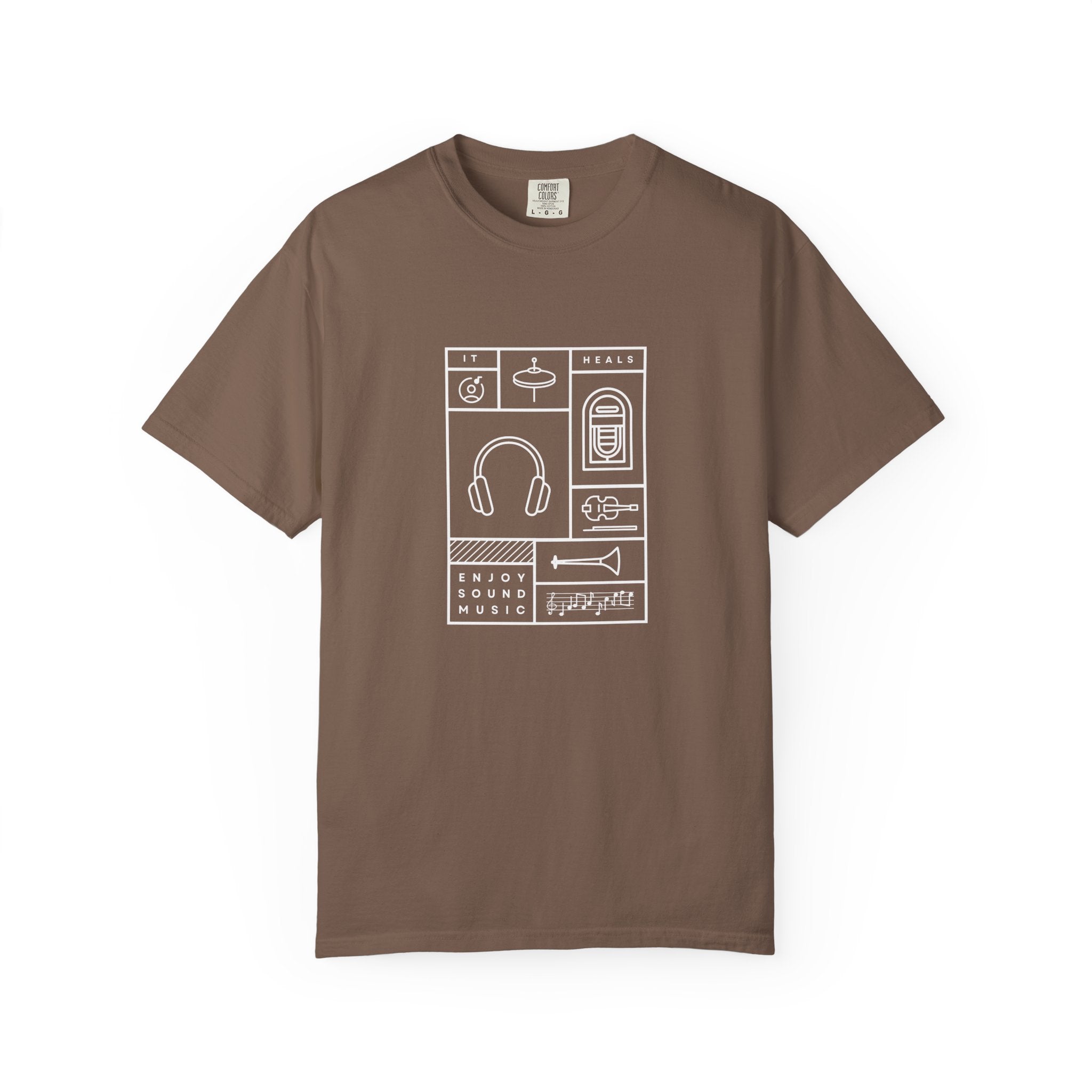 Leafen Music Heals Unisex Garment-Dyed T-shirt, Casual Wear, Summer Vibe, Gift for Friends, Relaxed Everyday Style