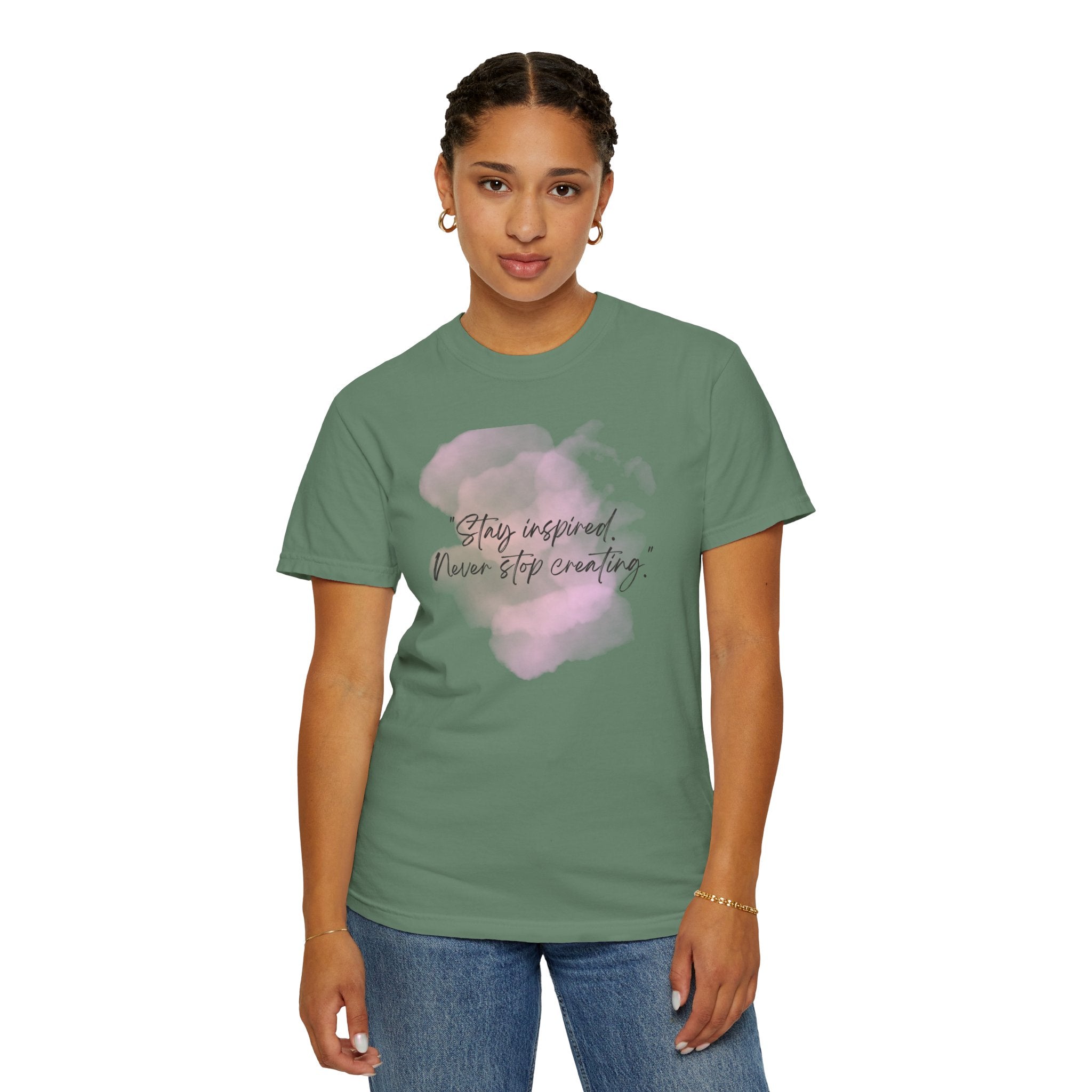 Leafen Stay Inspired Unisex Garment-Dyed T-shirt, Casual Wear, Summer Vibe, Gift for Friends, Relaxed Everyday Style