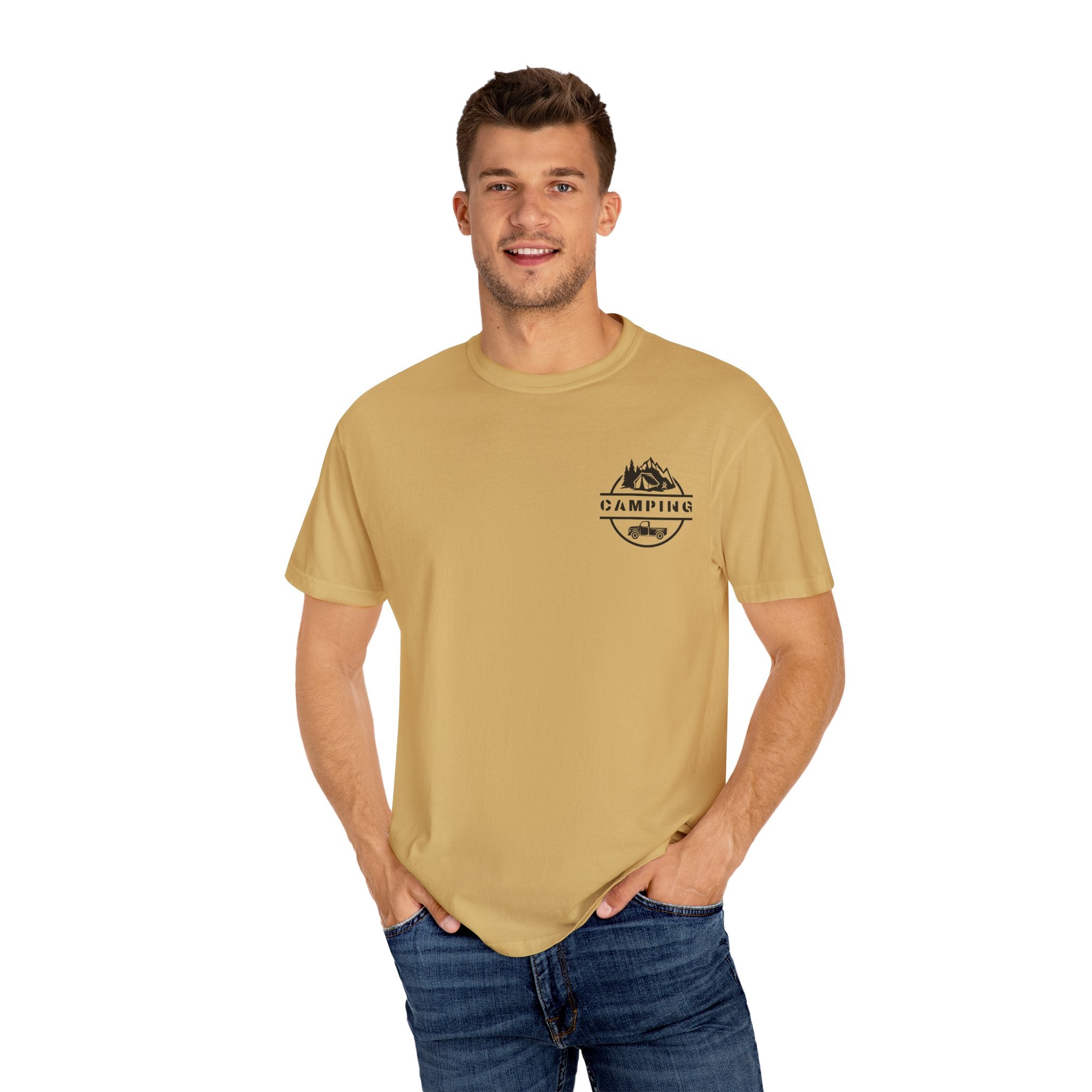 Leafen Camping Unisex Garment-Dyed T-shirt, Casual Wear, Summer Vibe, Gift for Friends, Relaxed Everyday Style