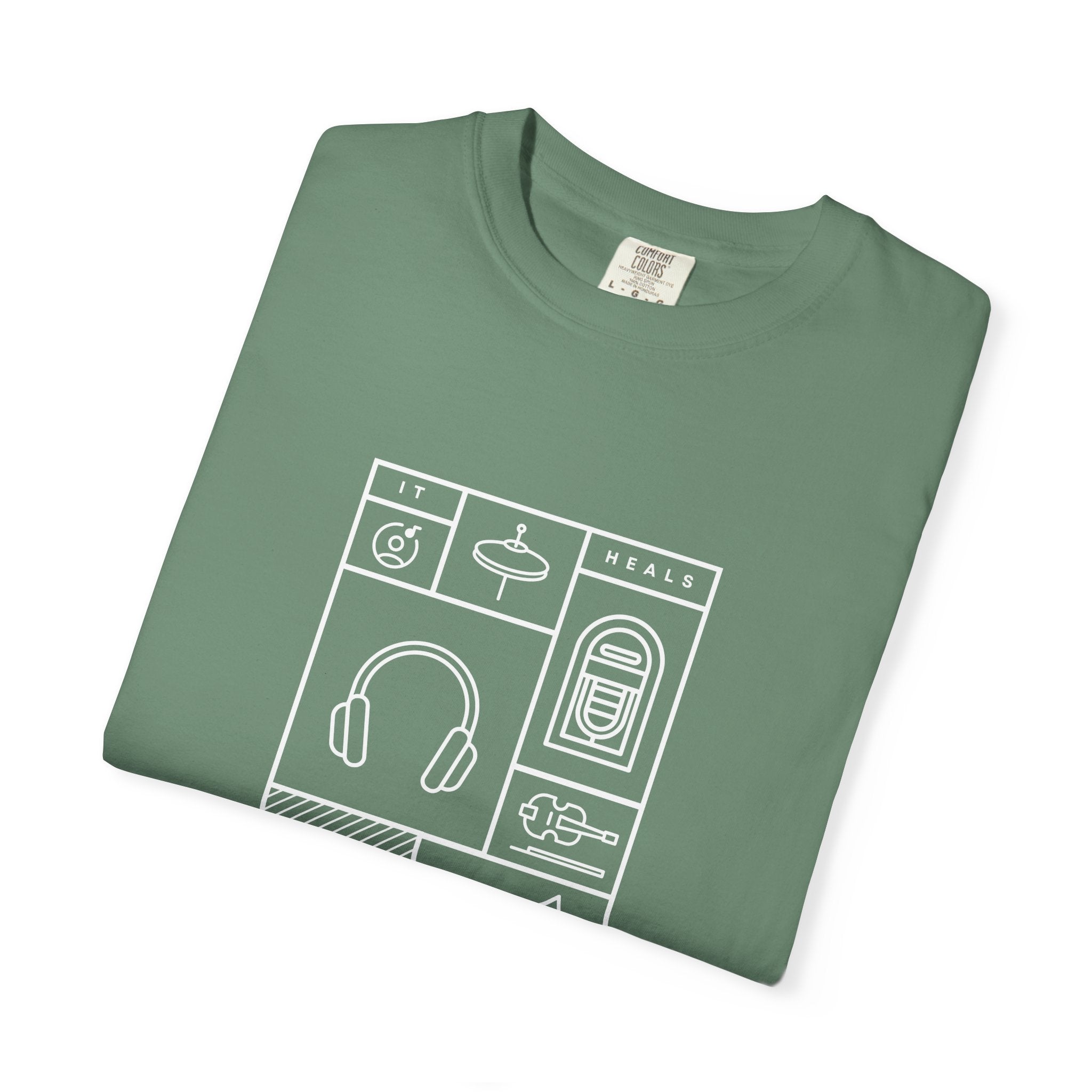 Leafen Music Heals Unisex Garment-Dyed T-shirt, Casual Wear, Summer Vibe, Gift for Friends, Relaxed Everyday Style