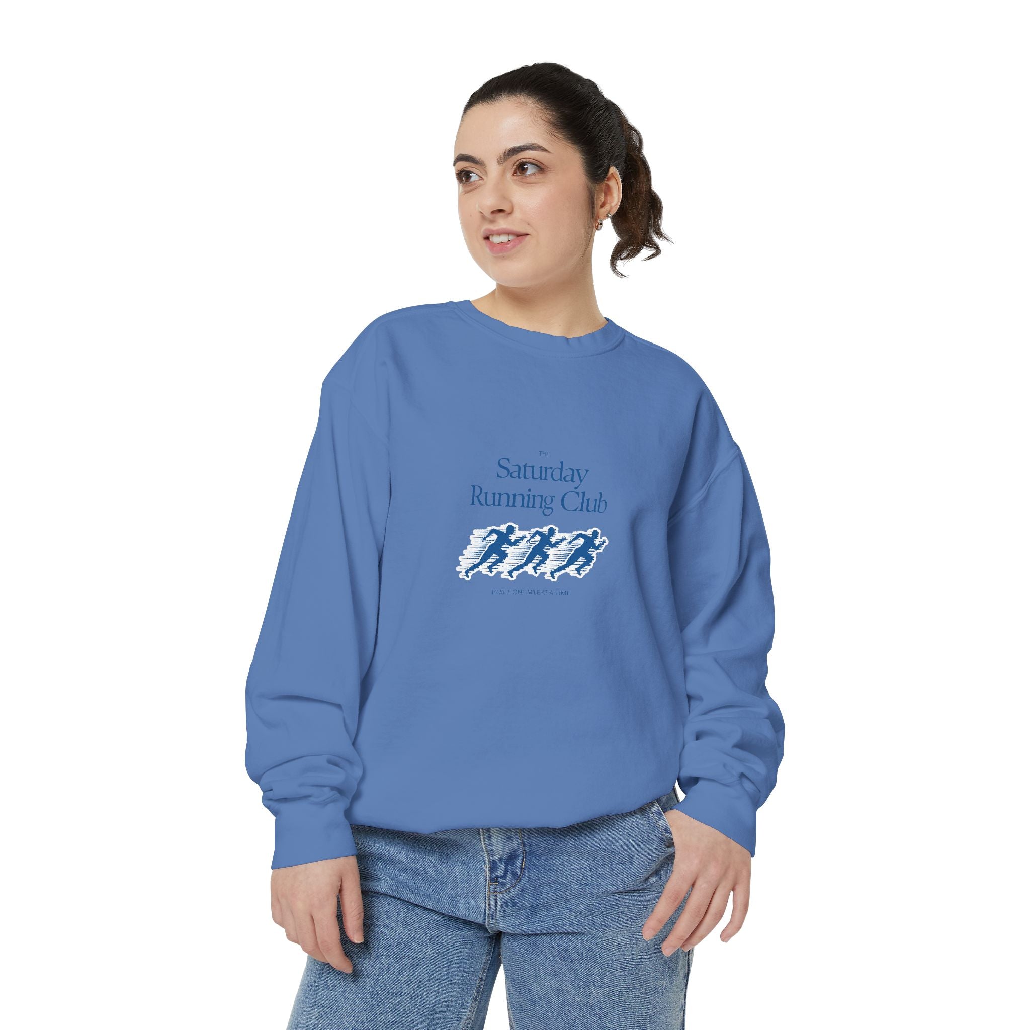 Running Club Unisex Garment-Dyed Sweatshirt, Cozy Pullover Sweatshirt, Casual Streetwear, Gift for Her