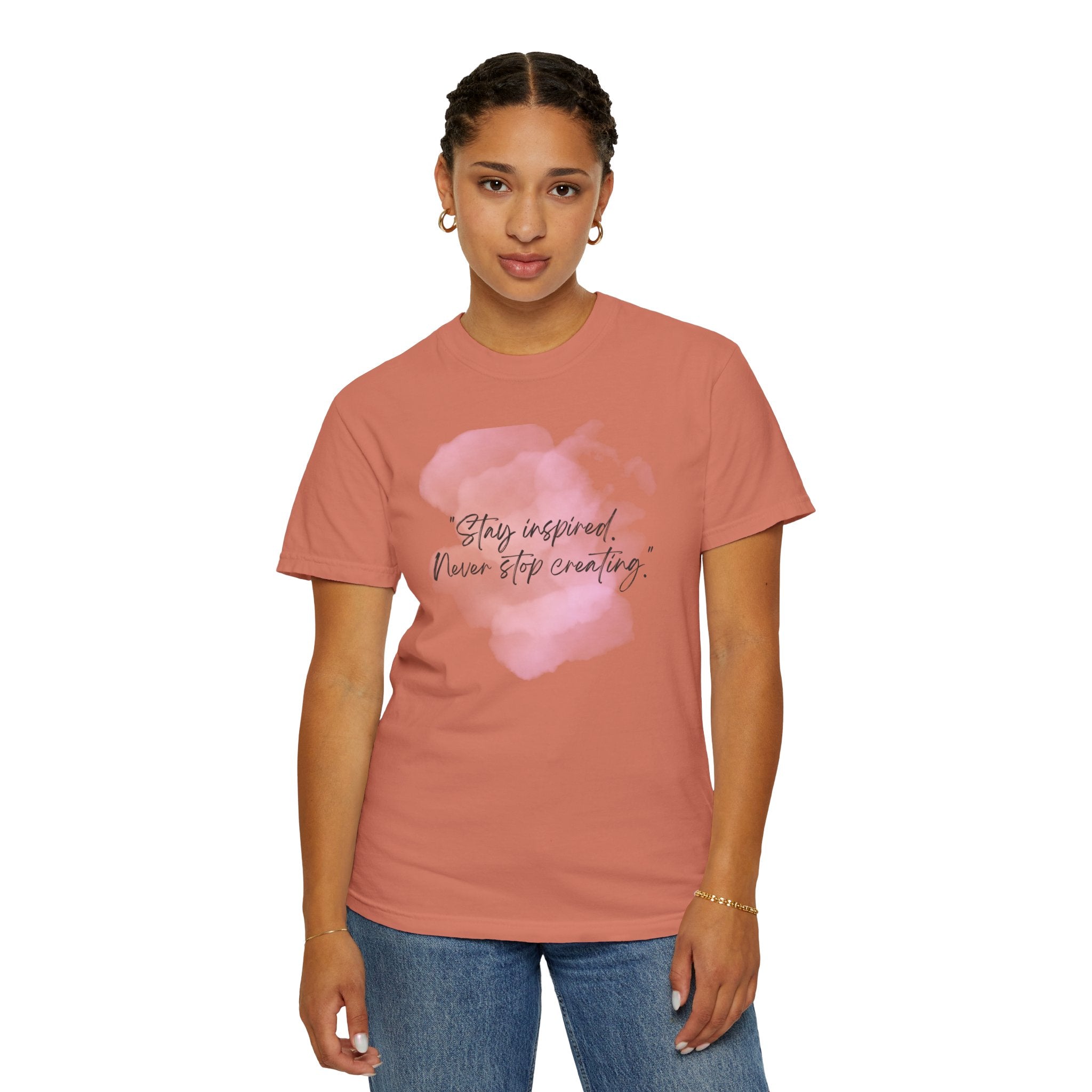Leafen Stay Inspired Unisex Garment-Dyed T-shirt, Casual Wear, Summer Vibe, Gift for Friends, Relaxed Everyday Style