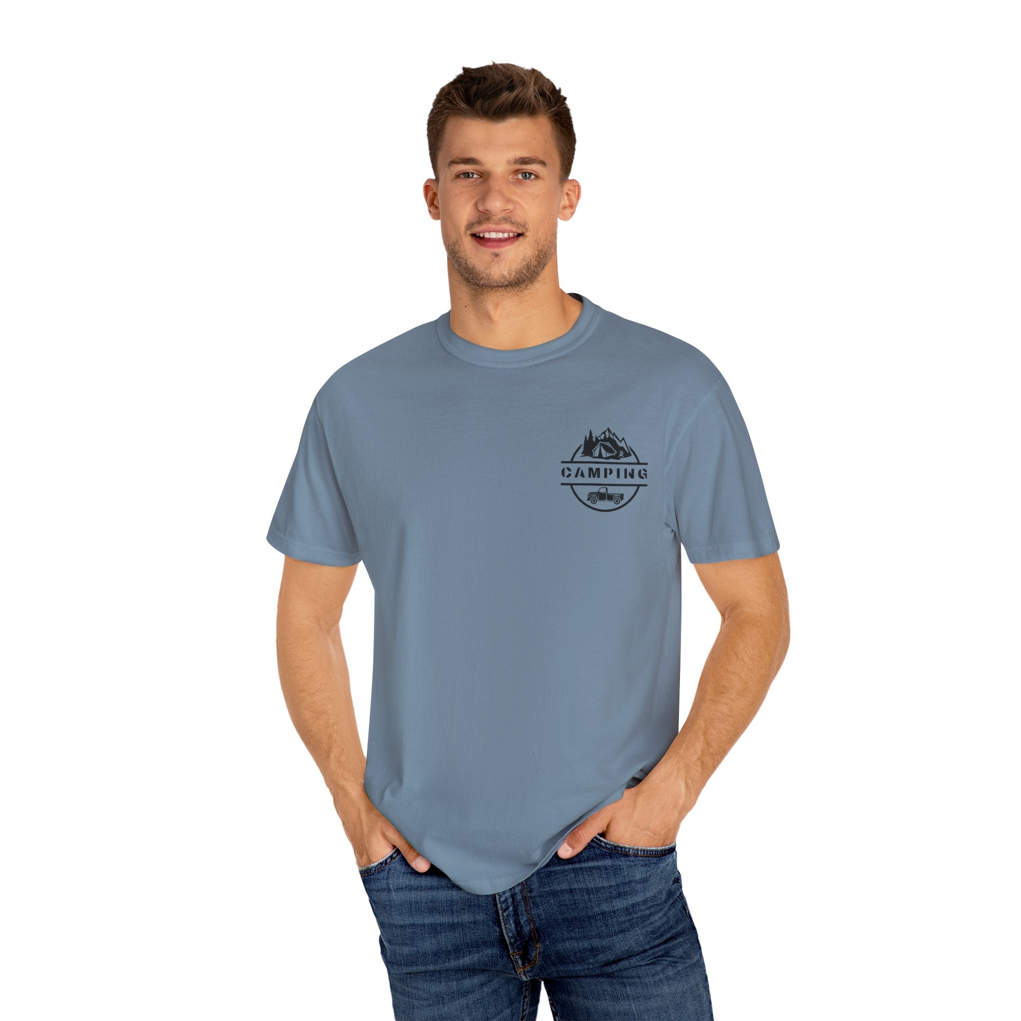 Leafen Camping Unisex Garment-Dyed T-shirt, Casual Wear, Summer Vibe, Gift for Friends, Relaxed Everyday Style