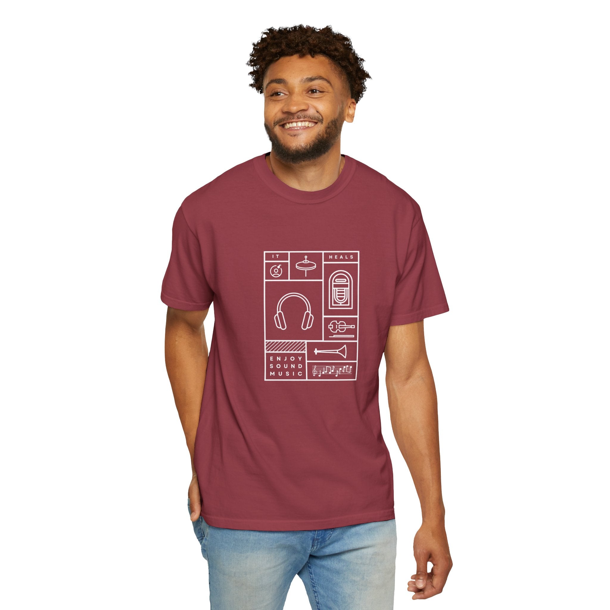 Leafen Music Heals Unisex Garment-Dyed T-shirt, Casual Wear, Summer Vibe, Gift for Friends, Relaxed Everyday Style