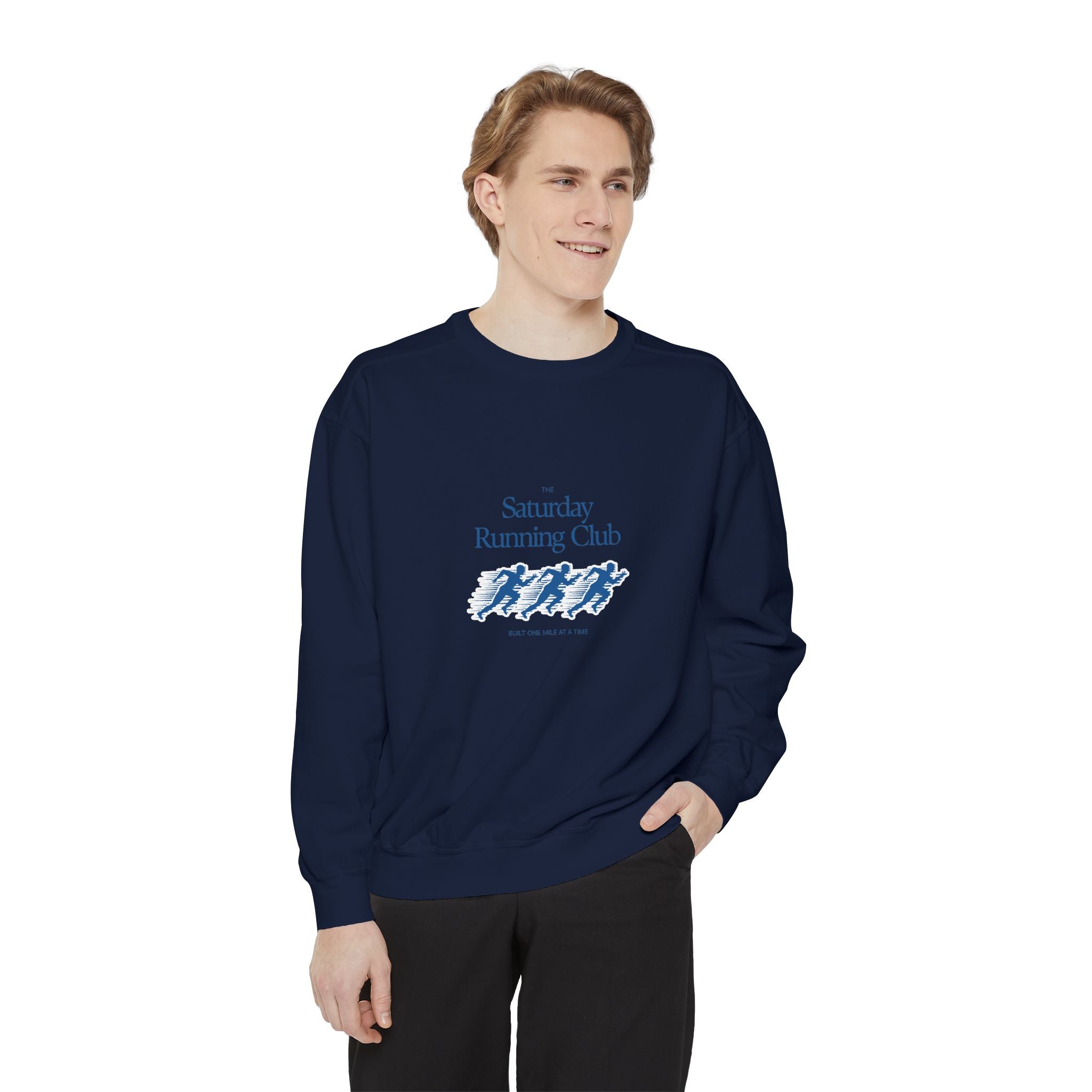 Running Club Unisex Garment-Dyed Sweatshirt, Cozy Pullover Sweatshirt, Casual Streetwear, Gift for Her