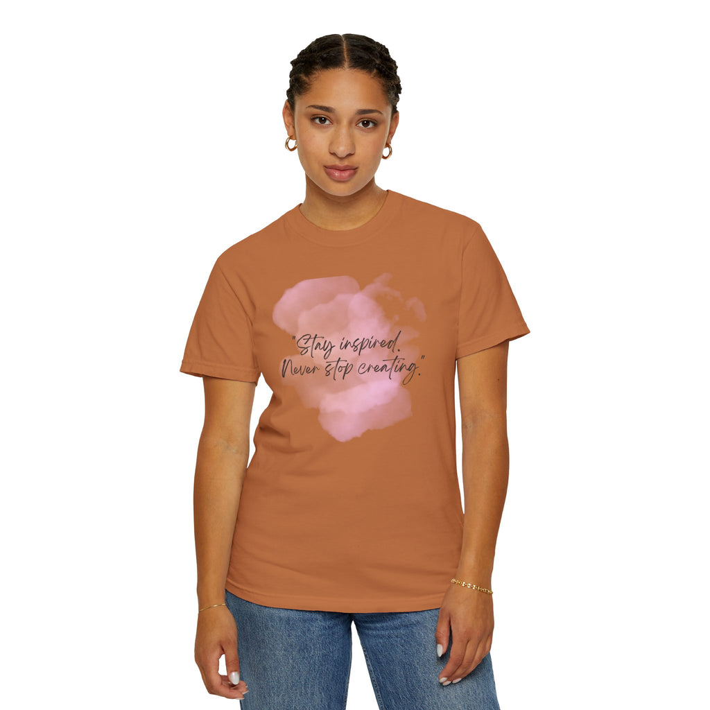 Leafen Stay Inspired Unisex Garment-Dyed T-shirt, Casual Wear, Summer Vibe, Gift for Friends, Relaxed Everyday Style