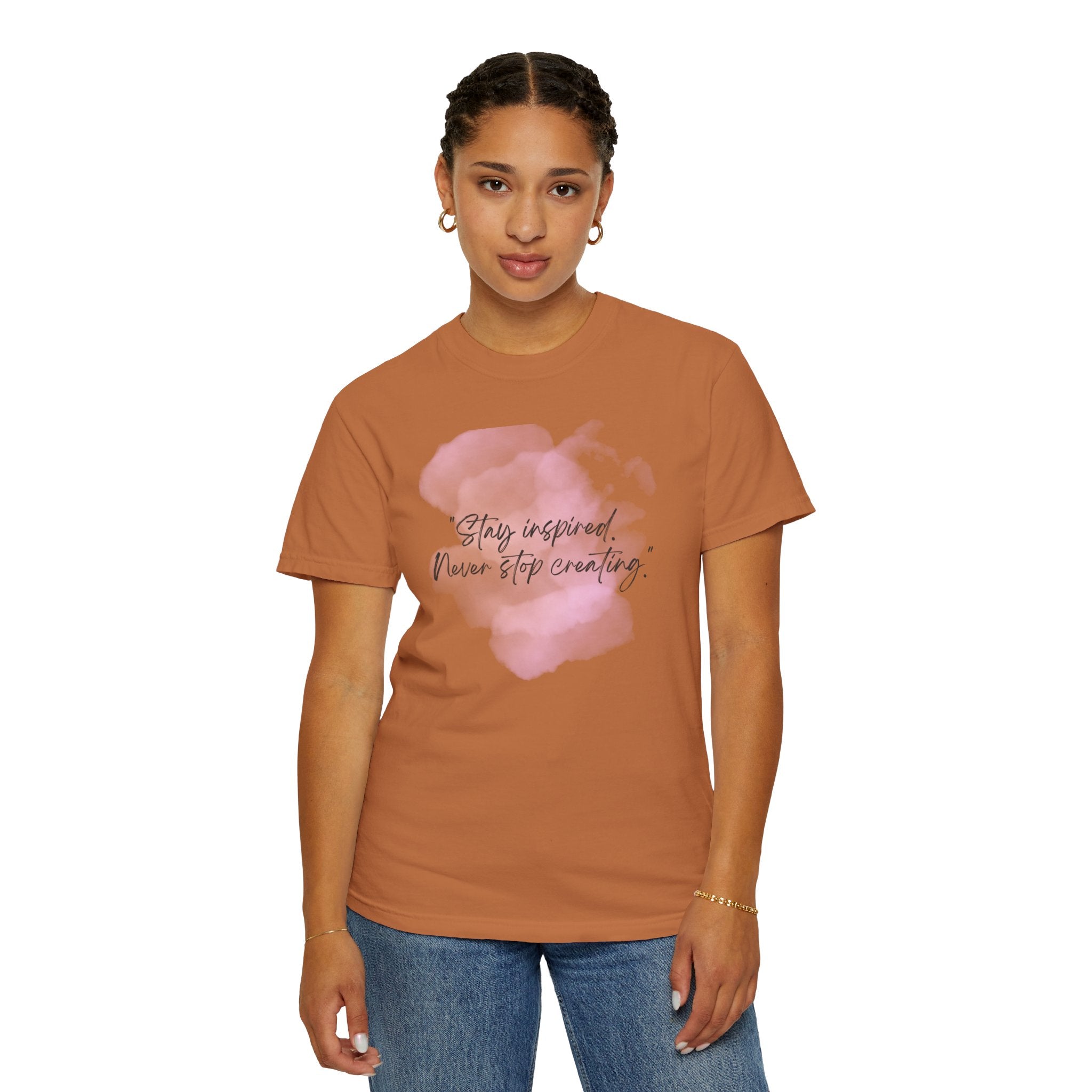 Leafen Stay Inspired Unisex Garment-Dyed T-shirt, Casual Wear, Summer Vibe, Gift for Friends, Relaxed Everyday Style