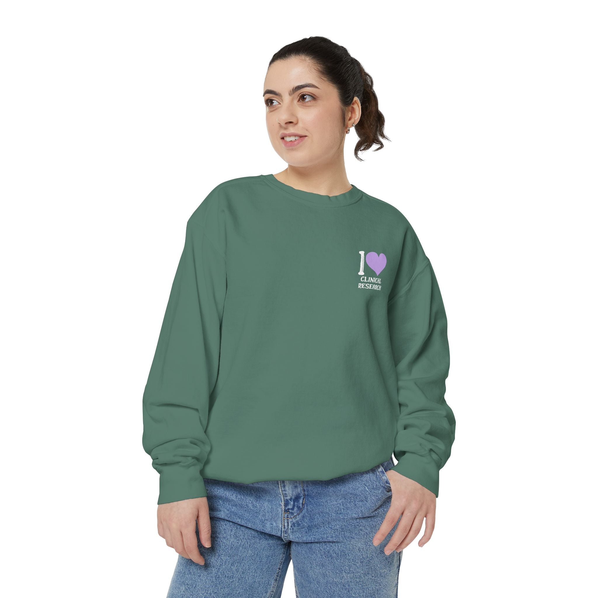 Leafen I Love Research Unisex Garment-Dyed Sweatshirt, Cozy Pullover Sweatshirt, Casual Streetwear, Gift for Her