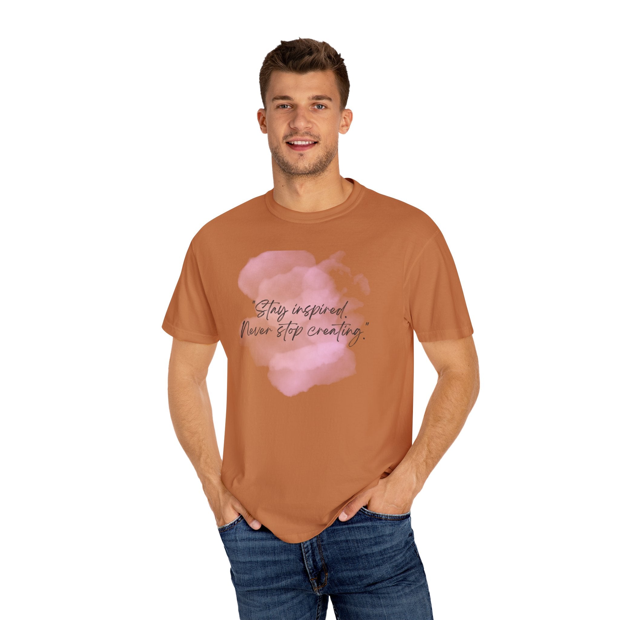 Leafen Stay Inspired Unisex Garment-Dyed T-shirt, Casual Wear, Summer Vibe, Gift for Friends, Relaxed Everyday Style