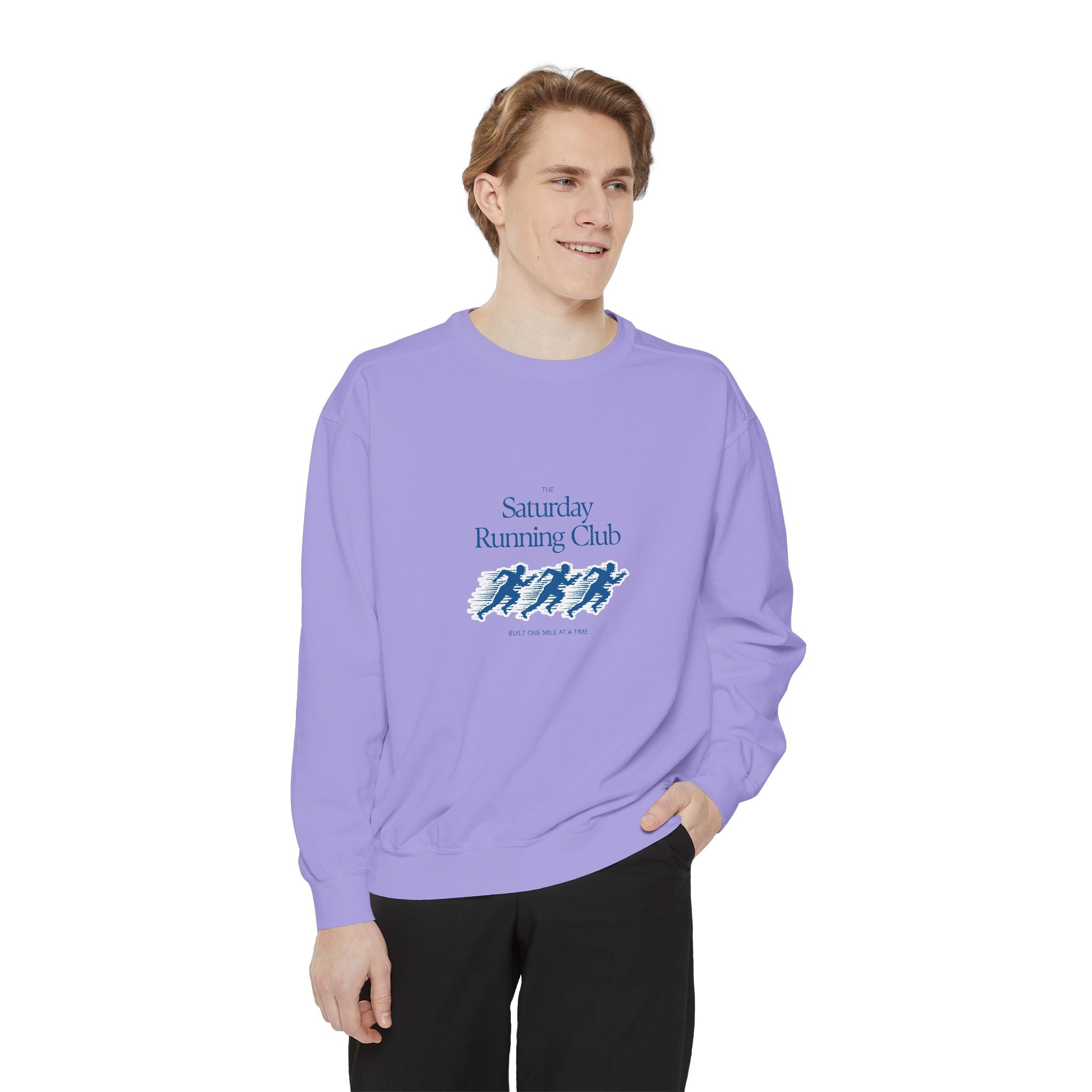 Running Club Unisex Garment-Dyed Sweatshirt, Cozy Pullover Sweatshirt, Casual Streetwear, Gift for Her