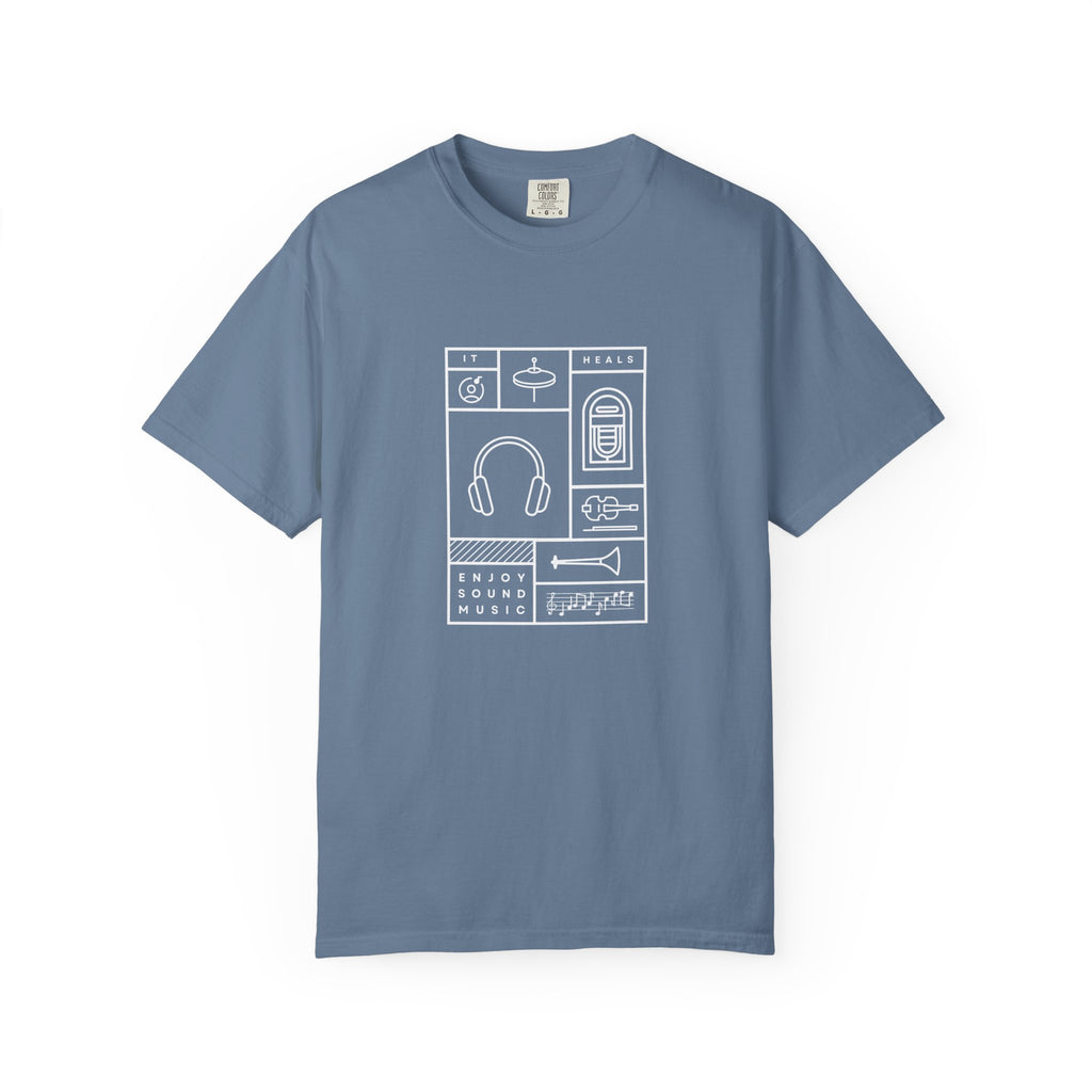 Leafen Music Heals Unisex Garment-Dyed T-shirt, Casual Wear, Summer Vibe, Gift for Friends, Relaxed Everyday Style