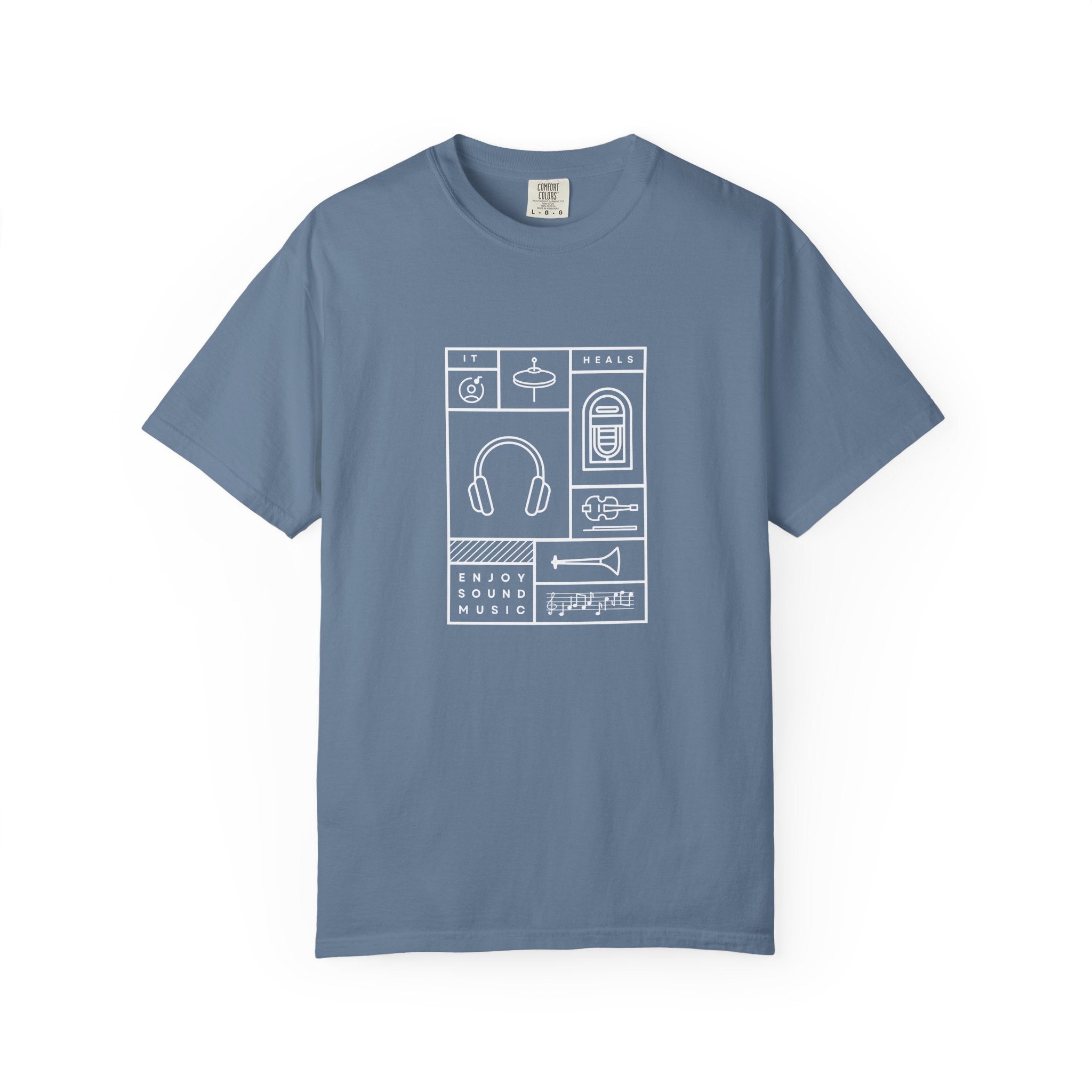 Leafen Music Heals Unisex Garment-Dyed T-shirt, Casual Wear, Summer Vibe, Gift for Friends, Relaxed Everyday Style