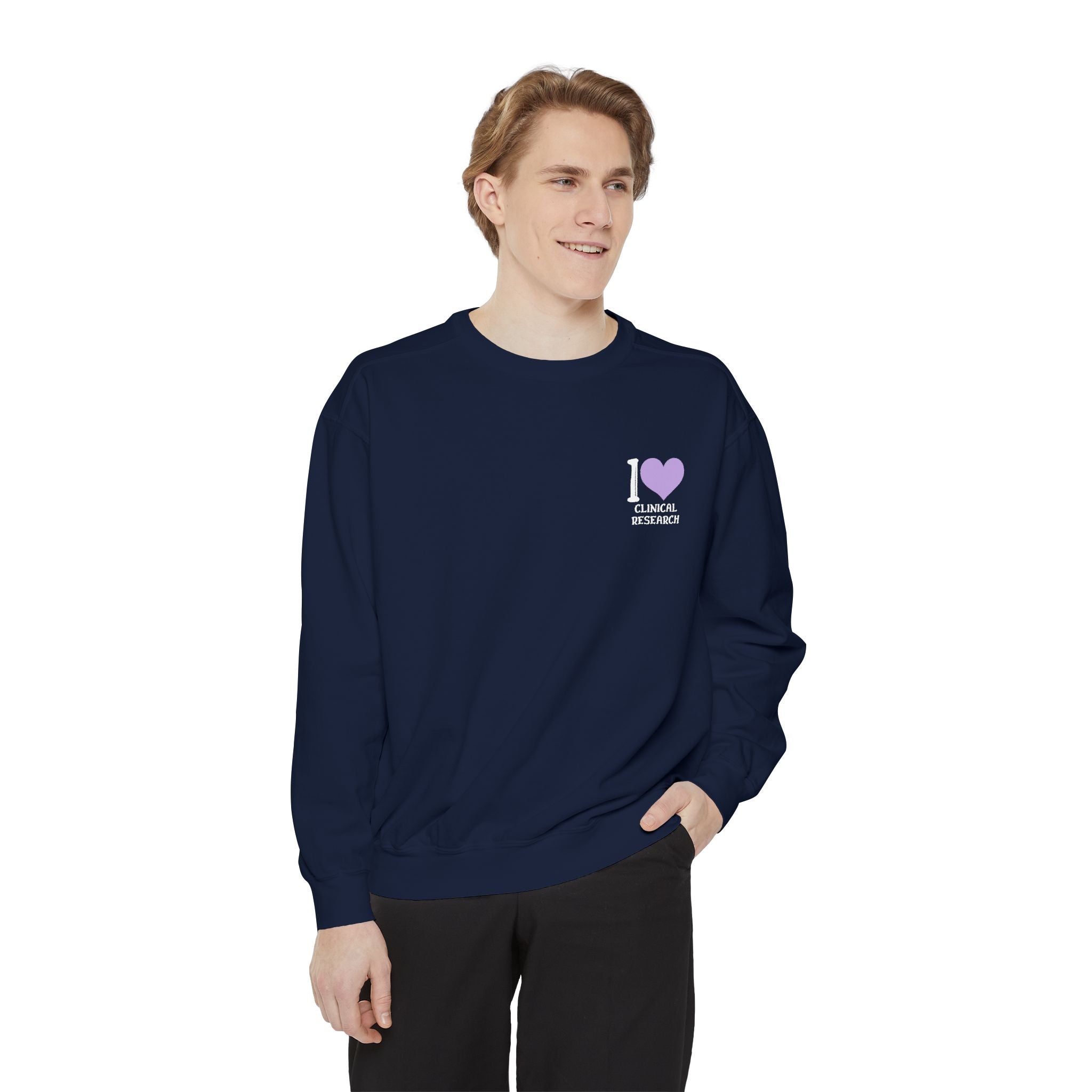Leafen I Love Research Unisex Garment-Dyed Sweatshirt, Cozy Pullover Sweatshirt, Casual Streetwear, Gift for Her