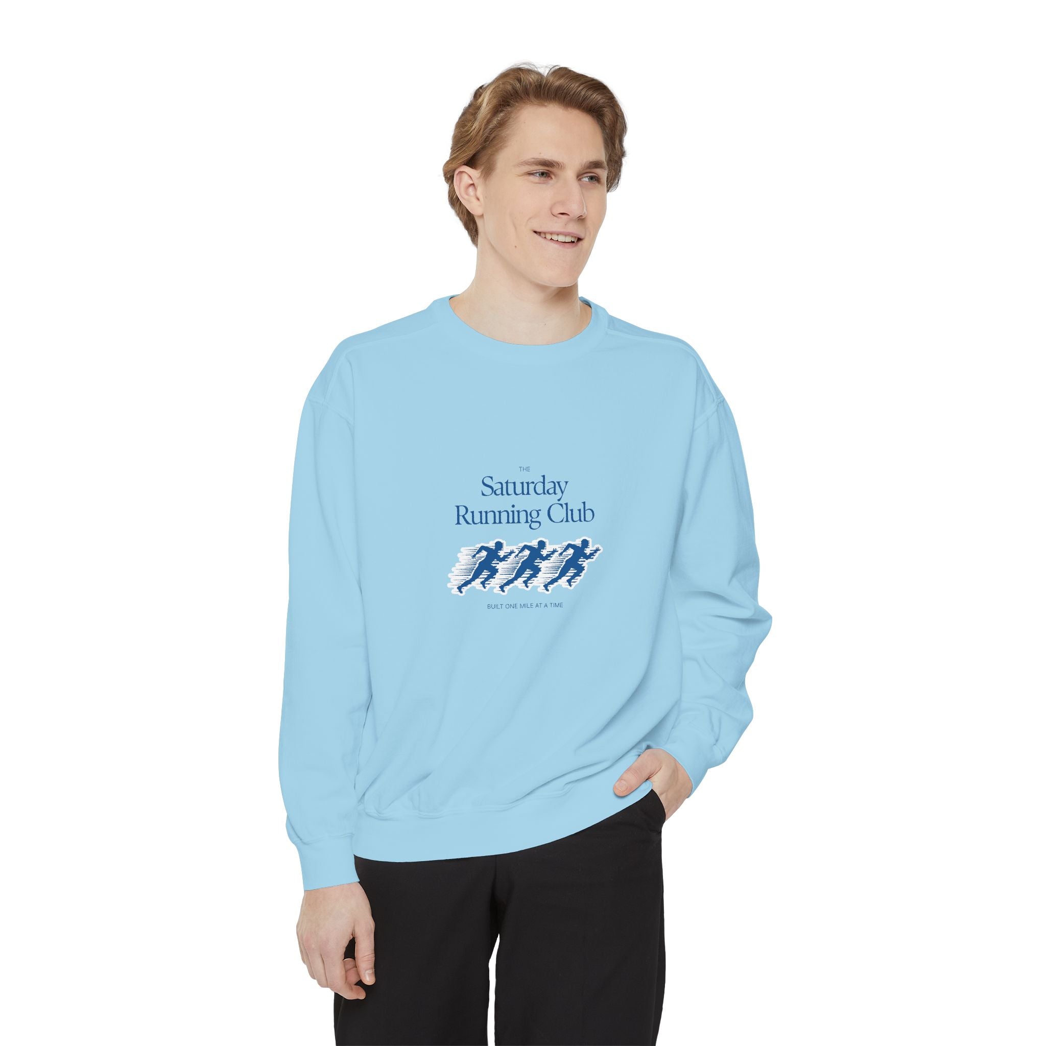 Running Club Unisex Garment-Dyed Sweatshirt, Cozy Pullover Sweatshirt, Casual Streetwear, Gift for Her