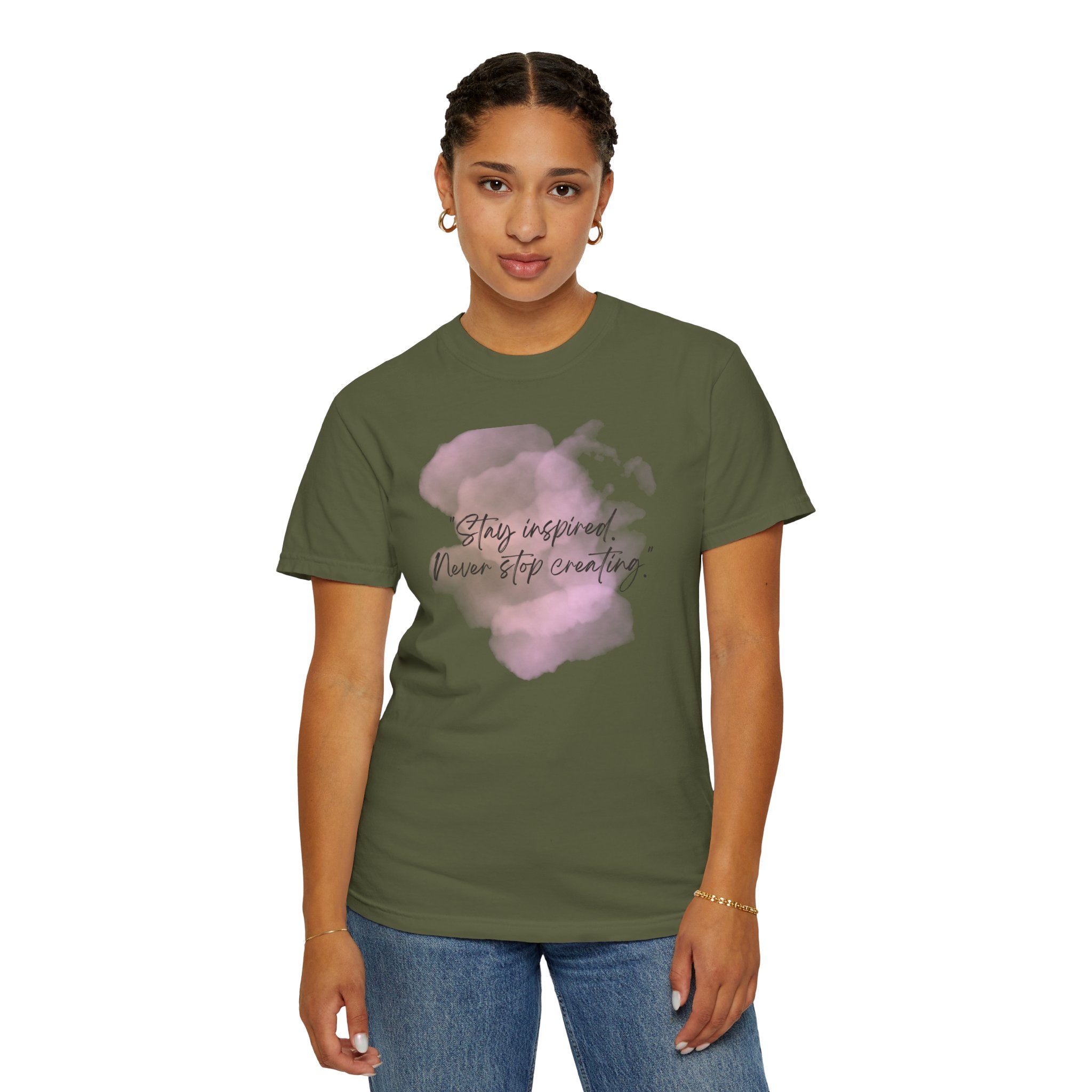 Leafen Stay Inspired Unisex Garment-Dyed T-shirt, Casual Wear, Summer Vibe, Gift for Friends, Relaxed Everyday Style