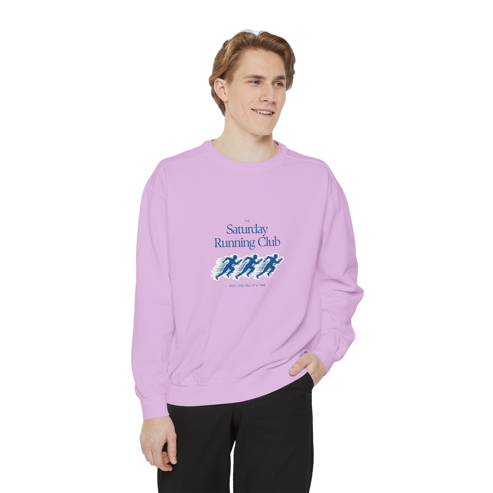 Running Club Unisex Garment-Dyed Sweatshirt, Cozy Pullover Sweatshirt, Casual Streetwear, Gift for Her