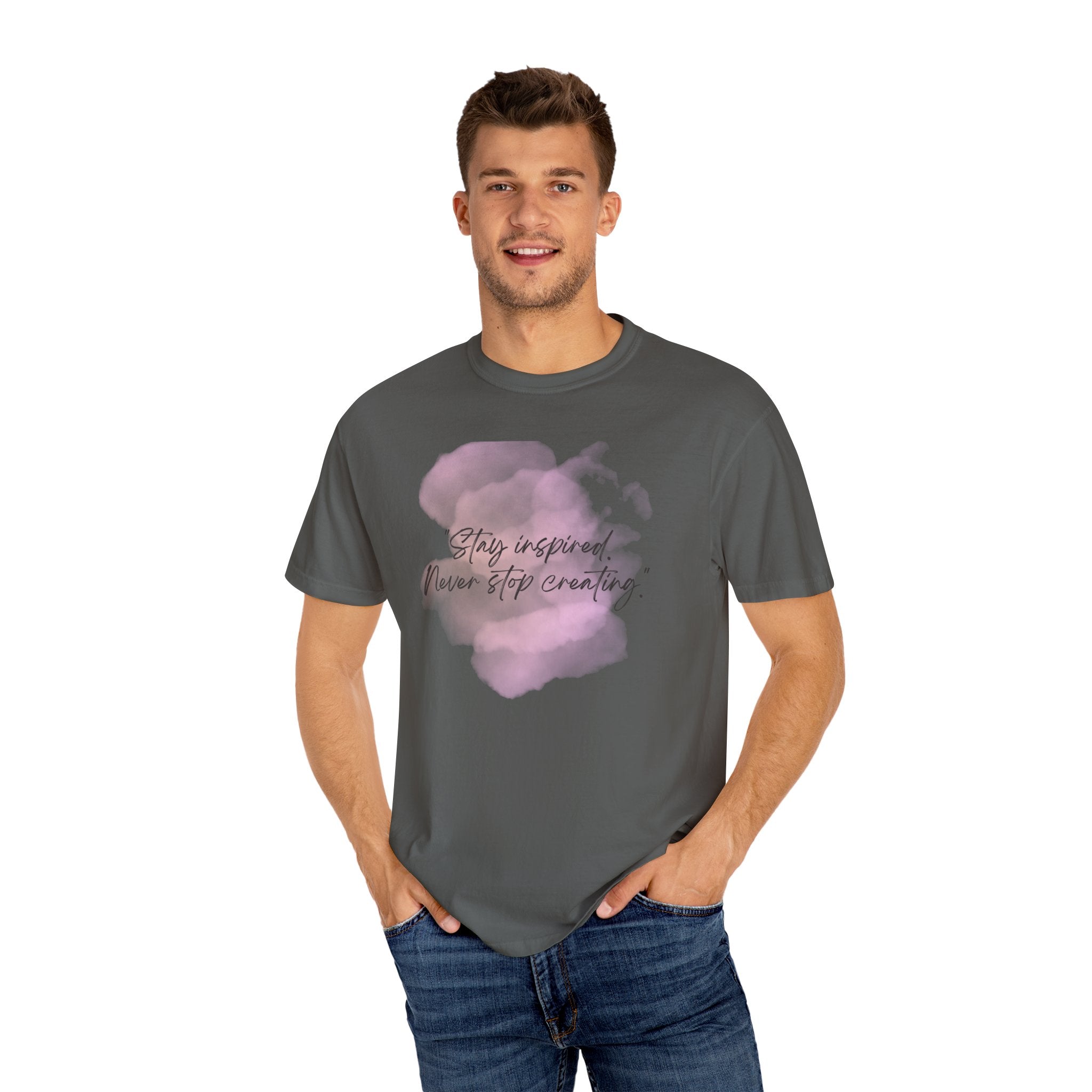 Leafen Stay Inspired Unisex Garment-Dyed T-shirt, Casual Wear, Summer Vibe, Gift for Friends, Relaxed Everyday Style