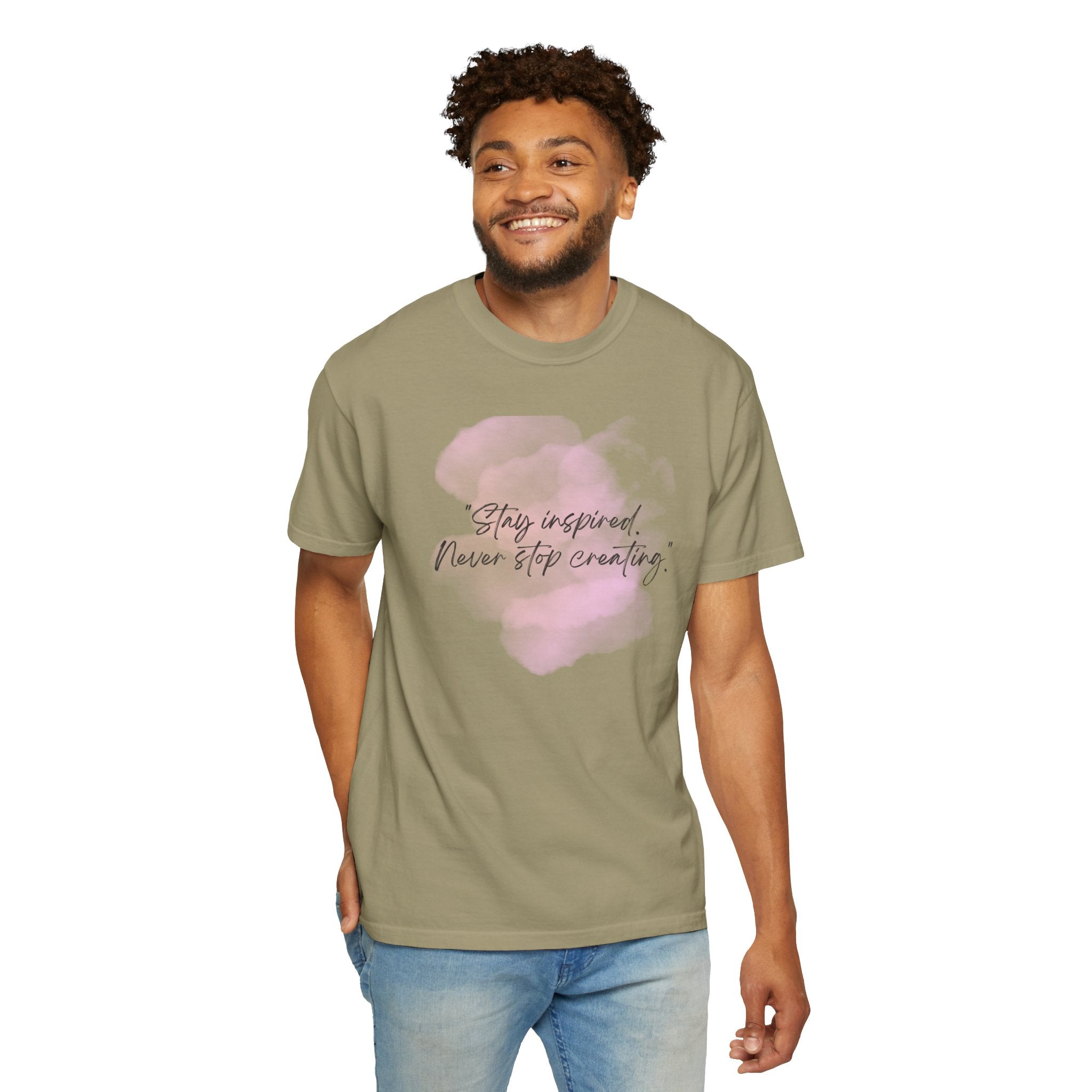 Leafen Stay Inspired Unisex Garment-Dyed T-shirt, Casual Wear, Summer Vibe, Gift for Friends, Relaxed Everyday Style