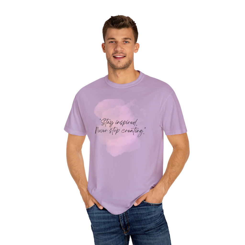 Leafen Stay Inspired Unisex Garment-Dyed T-shirt, Casual Wear, Summer Vibe, Gift for Friends, Relaxed Everyday Style