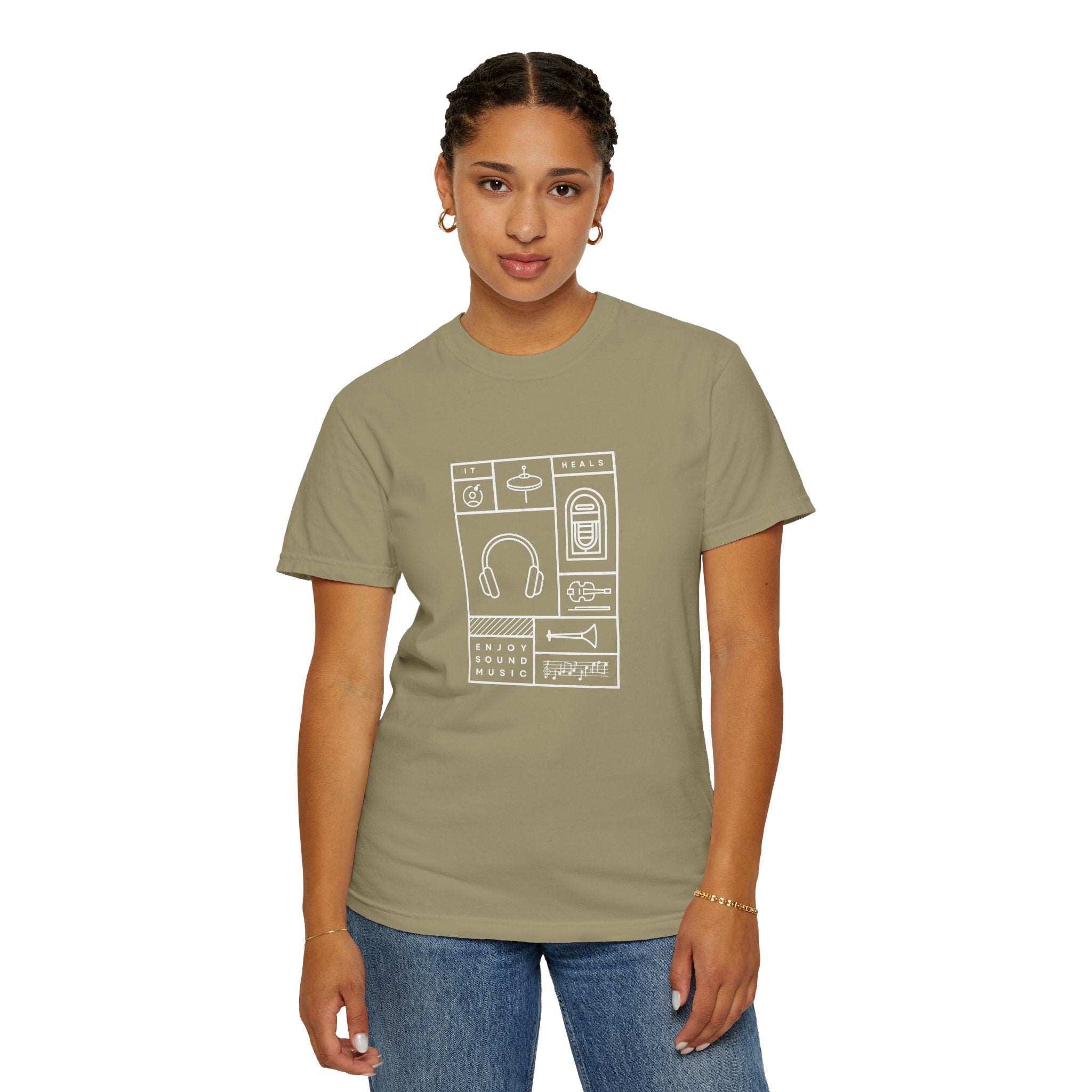 Leafen Music Heals Unisex Garment-Dyed T-shirt, Casual Wear, Summer Vibe, Gift for Friends, Relaxed Everyday Style