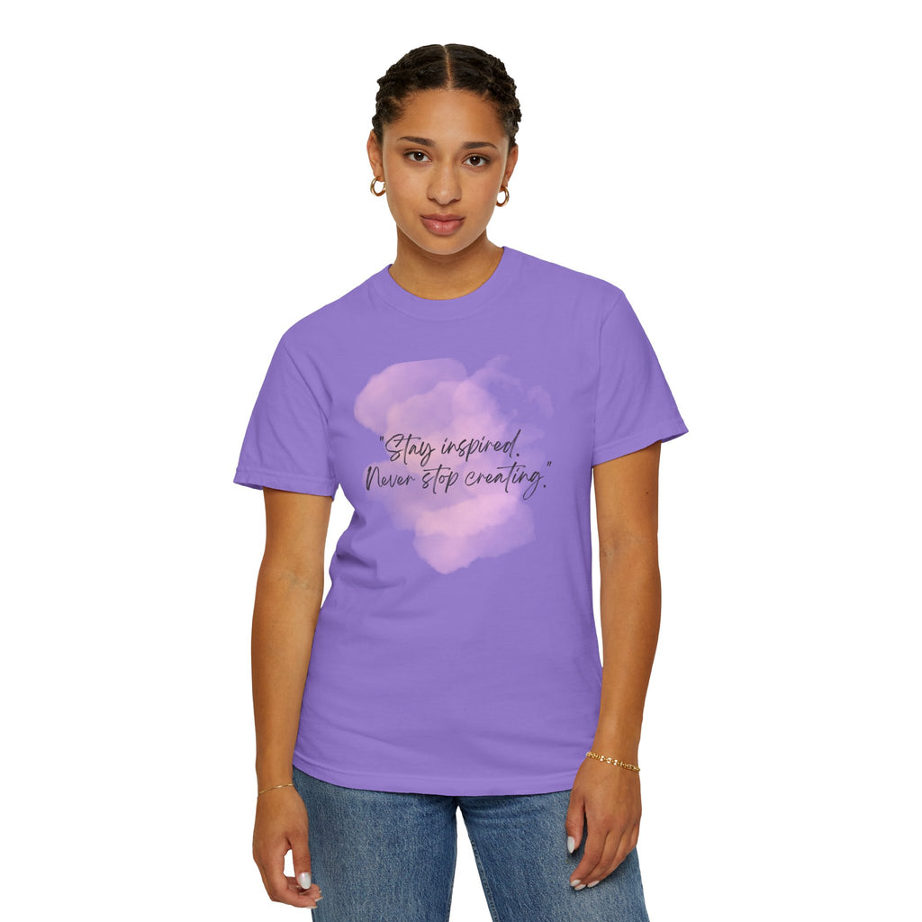 Leafen Stay Inspired Unisex Garment-Dyed T-shirt, Casual Wear, Summer Vibe, Gift for Friends, Relaxed Everyday Style