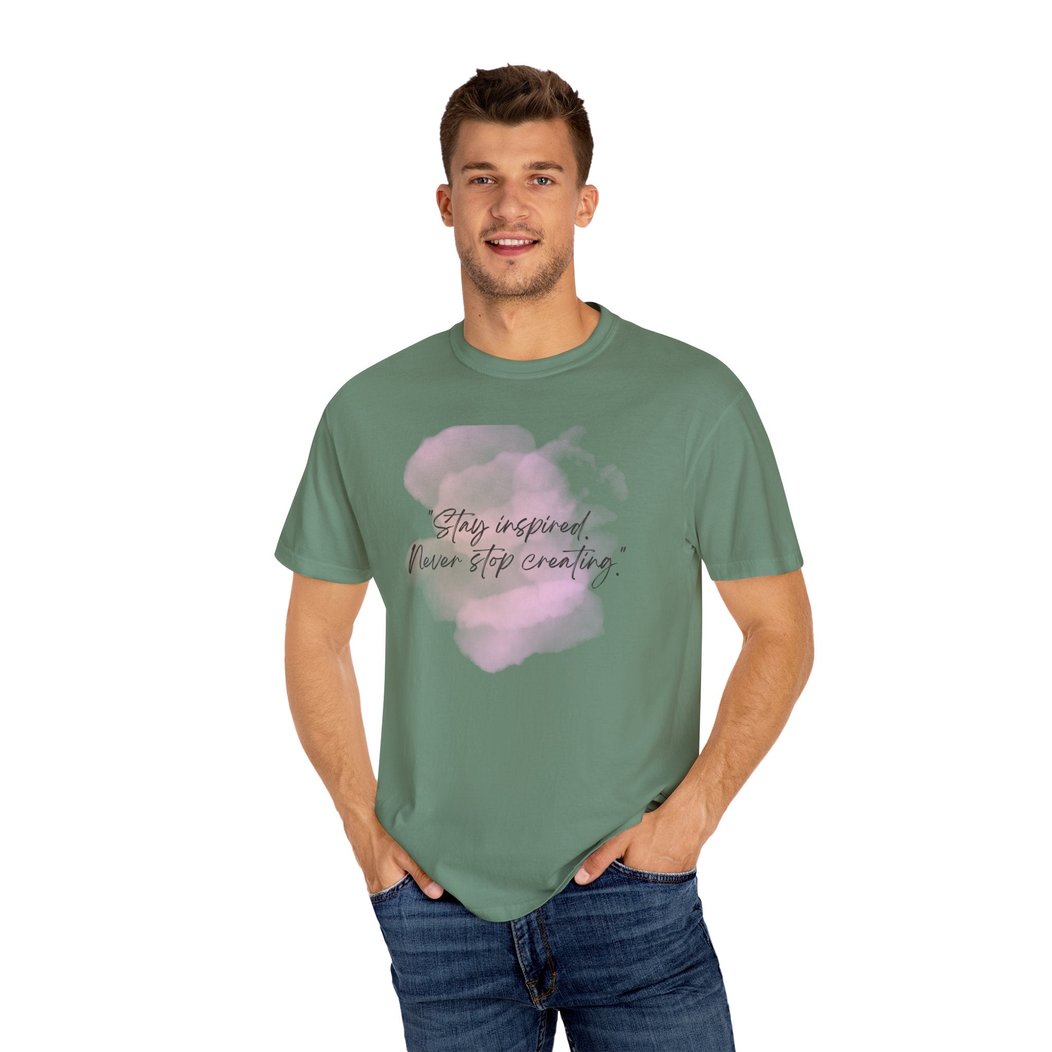 Leafen Stay Inspired Unisex Garment-Dyed T-shirt, Casual Wear, Summer Vibe, Gift for Friends, Relaxed Everyday Style