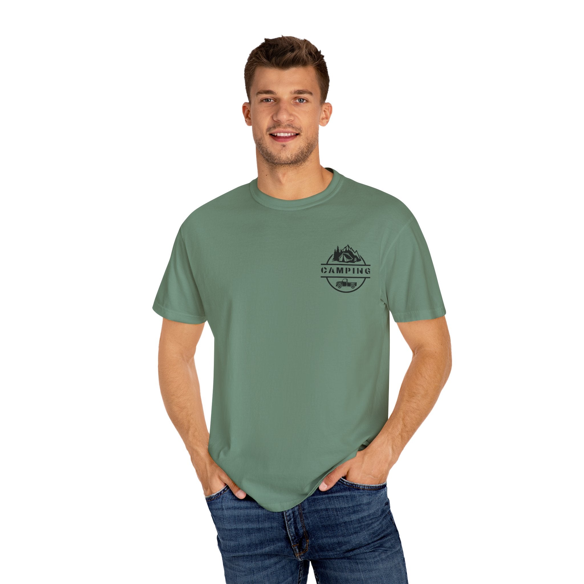 Leafen Camping Unisex Garment-Dyed T-shirt, Casual Wear, Summer Vibe, Gift for Friends, Relaxed Everyday Style