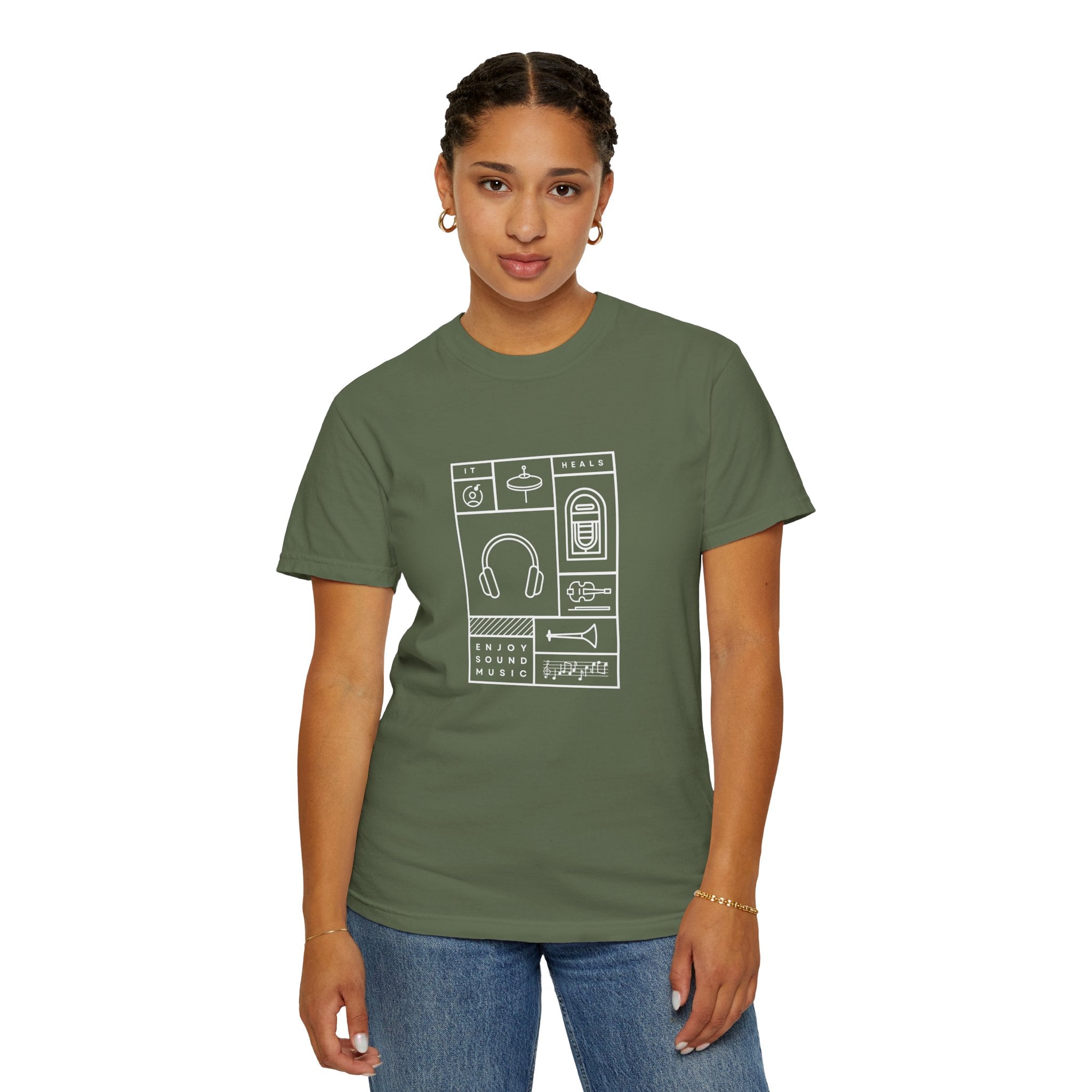 Leafen Music Heals Unisex Garment-Dyed T-shirt, Casual Wear, Summer Vibe, Gift for Friends, Relaxed Everyday Style