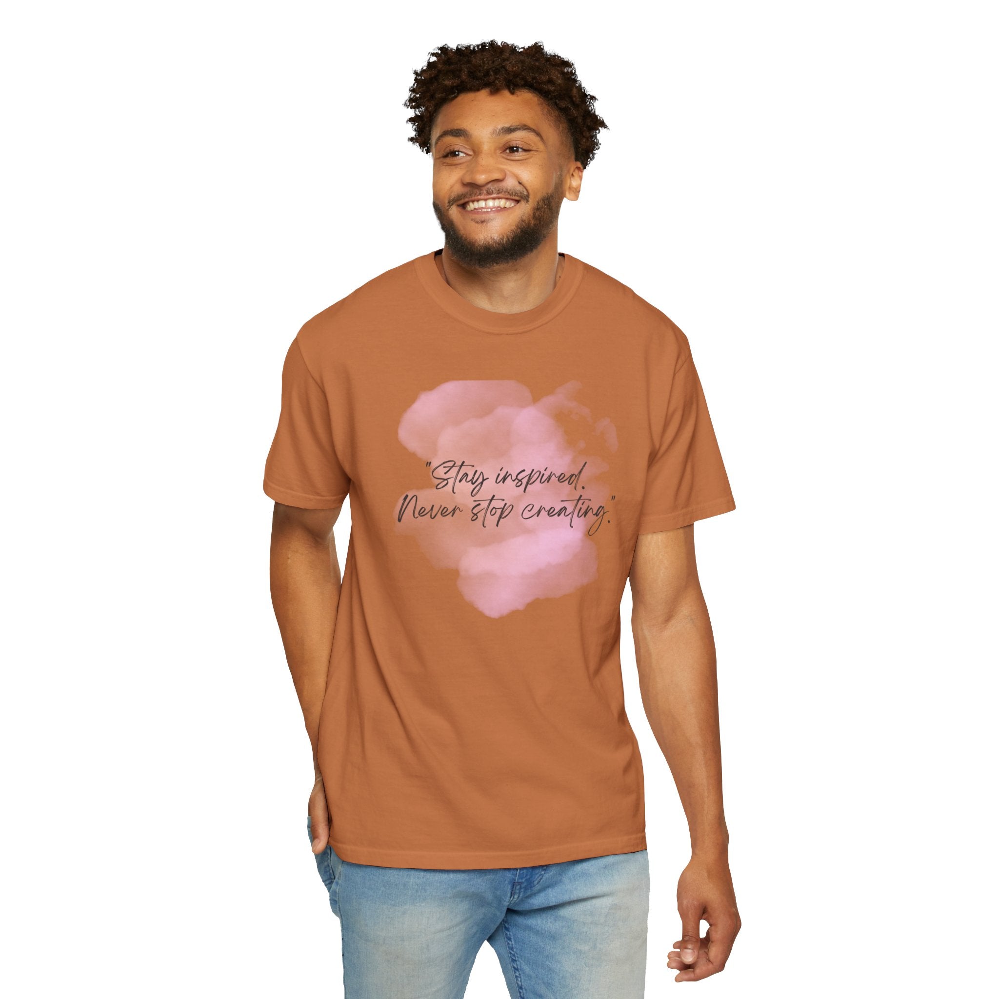 Leafen Stay Inspired Unisex Garment-Dyed T-shirt, Casual Wear, Summer Vibe, Gift for Friends, Relaxed Everyday Style
