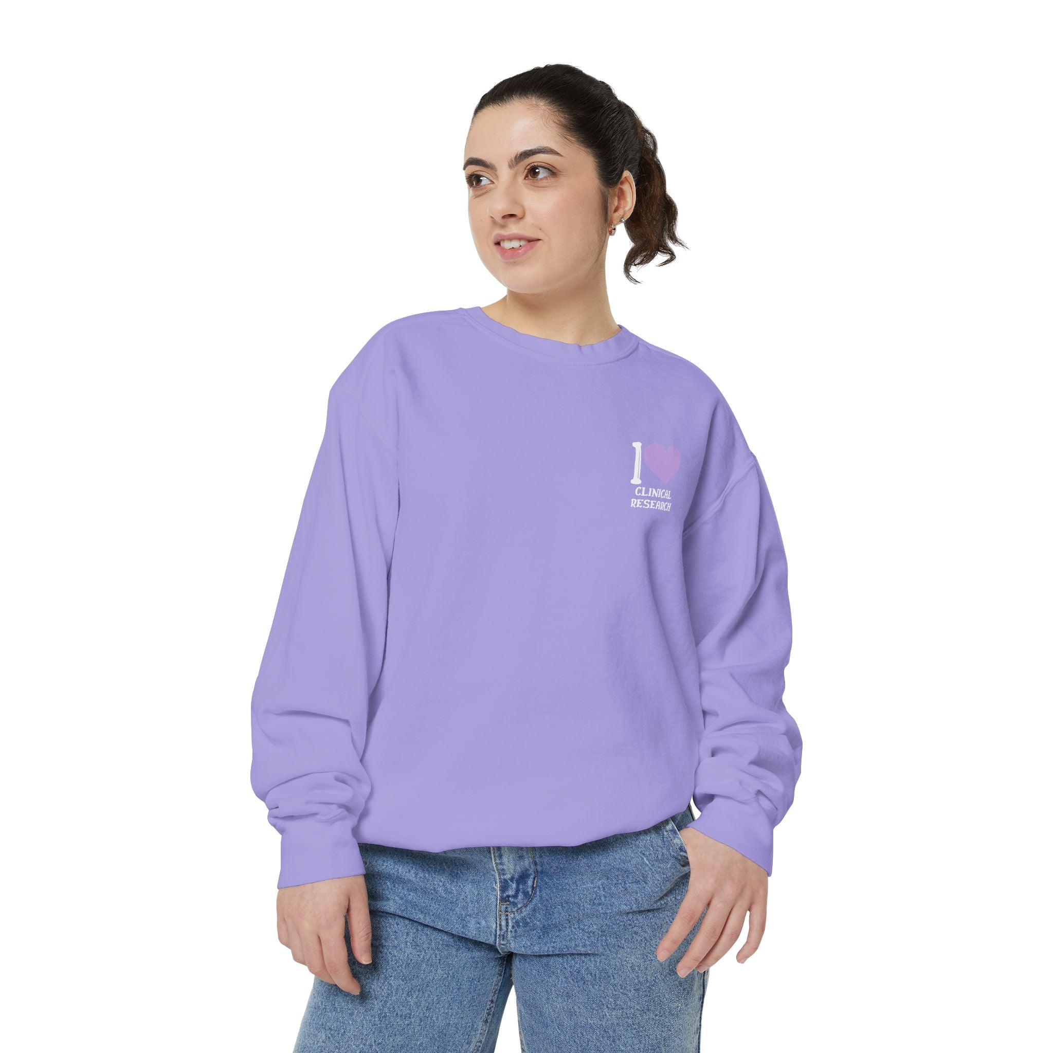 Leafen I Love Research Unisex Garment-Dyed Sweatshirt, Cozy Pullover Sweatshirt, Casual Streetwear, Gift for Her