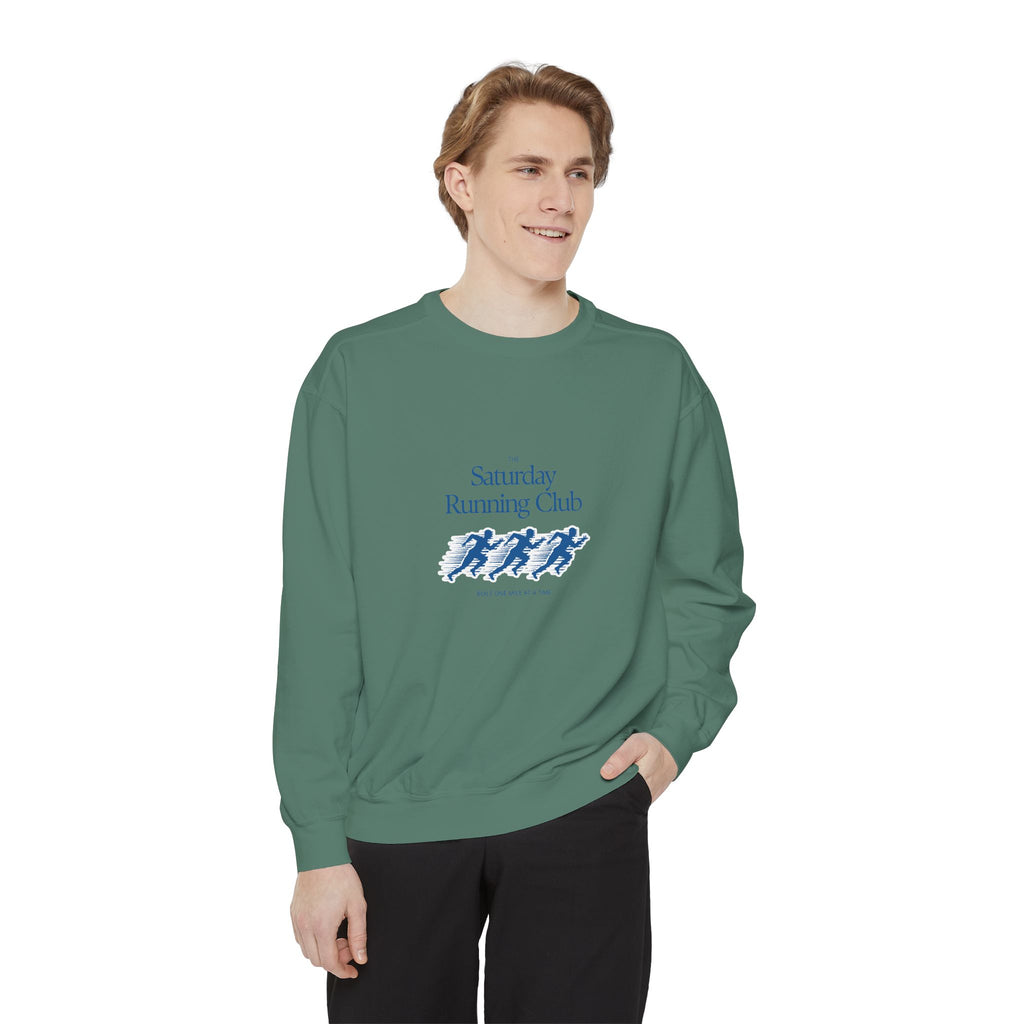 Running Club Unisex Garment-Dyed Sweatshirt, Cozy Pullover Sweatshirt, Casual Streetwear, Gift for Her