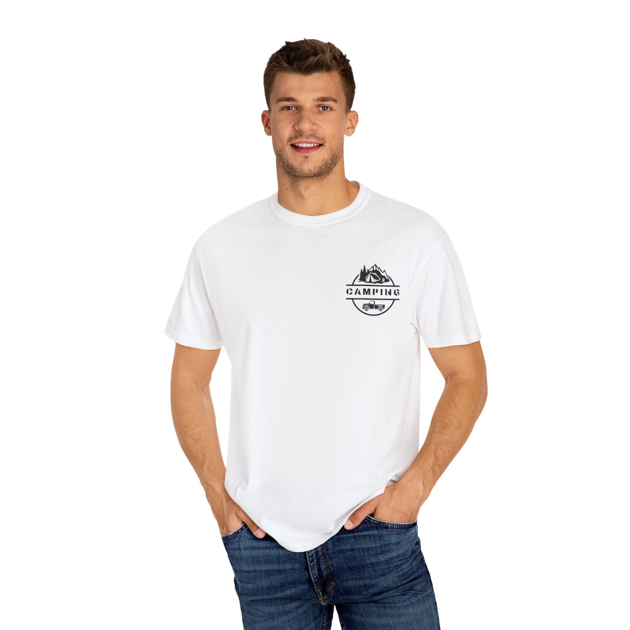 Leafen Camping Unisex Garment-Dyed T-shirt, Casual Wear, Summer Vibe, Gift for Friends, Relaxed Everyday Style