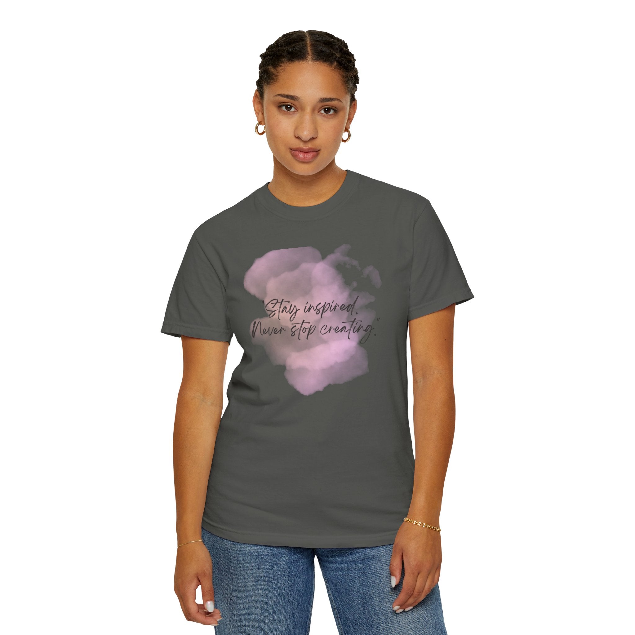 Leafen Stay Inspired Unisex Garment-Dyed T-shirt, Casual Wear, Summer Vibe, Gift for Friends, Relaxed Everyday Style