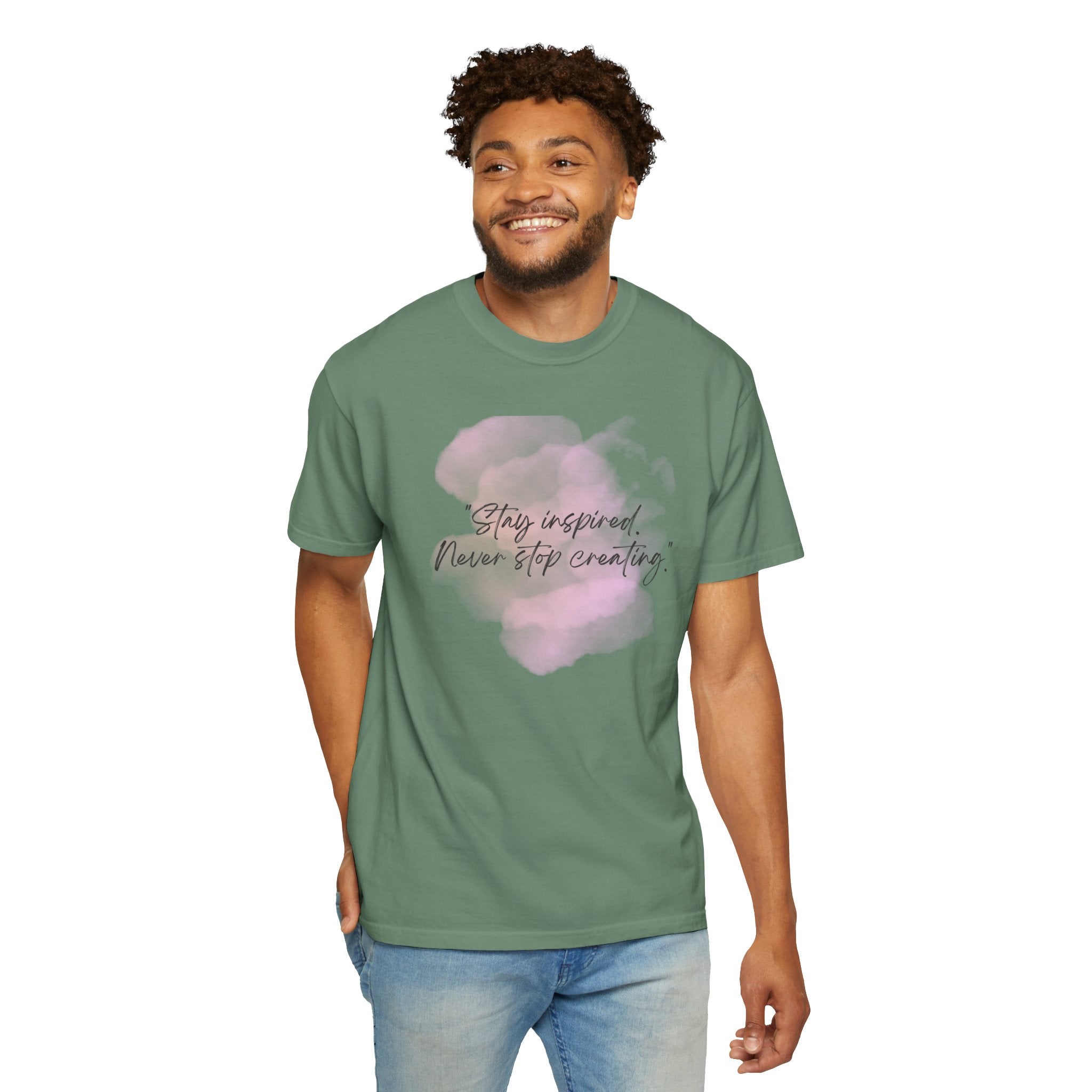 Leafen Stay Inspired Unisex Garment-Dyed T-shirt, Casual Wear, Summer Vibe, Gift for Friends, Relaxed Everyday Style