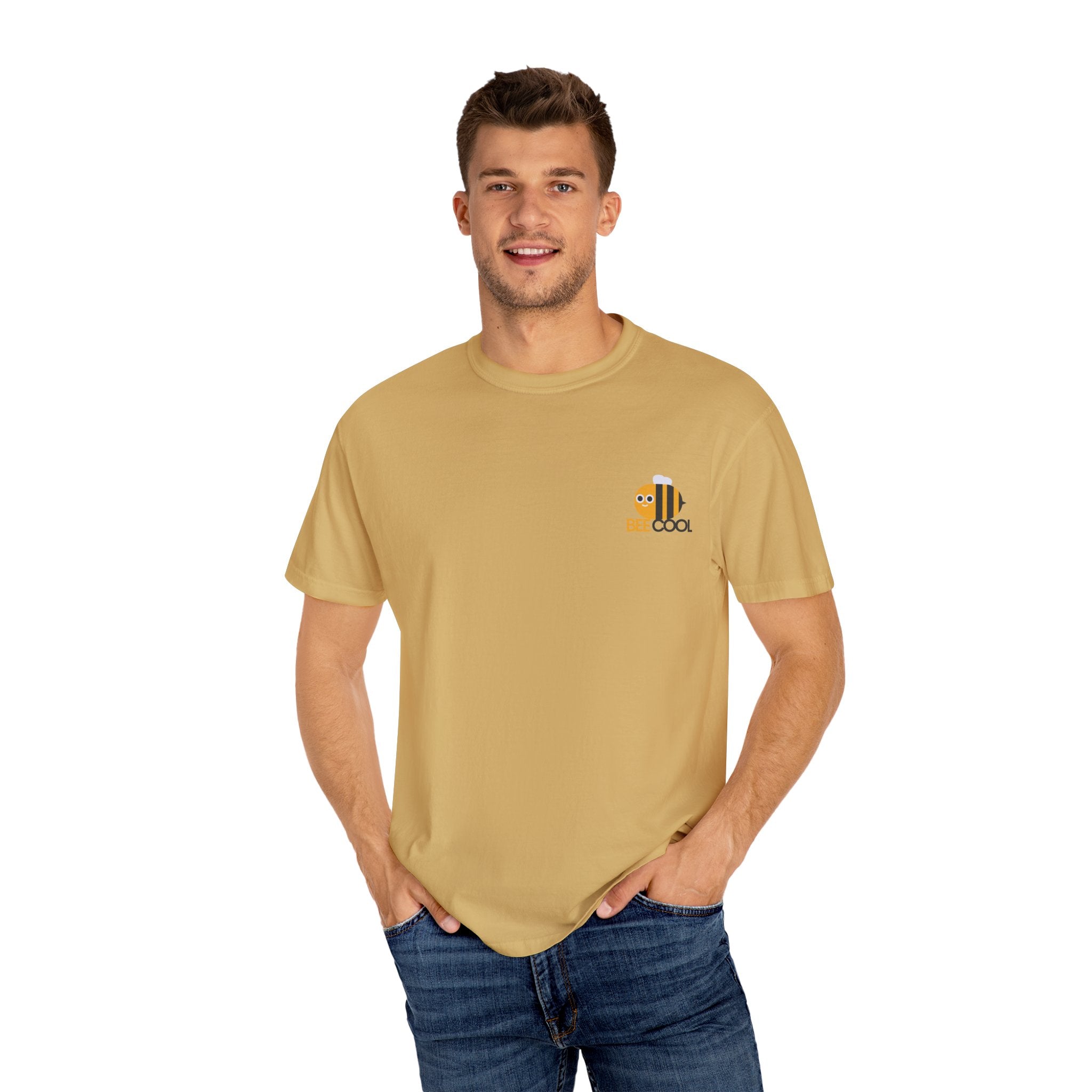Leafen Bee Cool Unisex Garment-Dyed T-shirt, Casual Wear, Summer Vibe, Gift for Friends, Relaxed Everyday Style