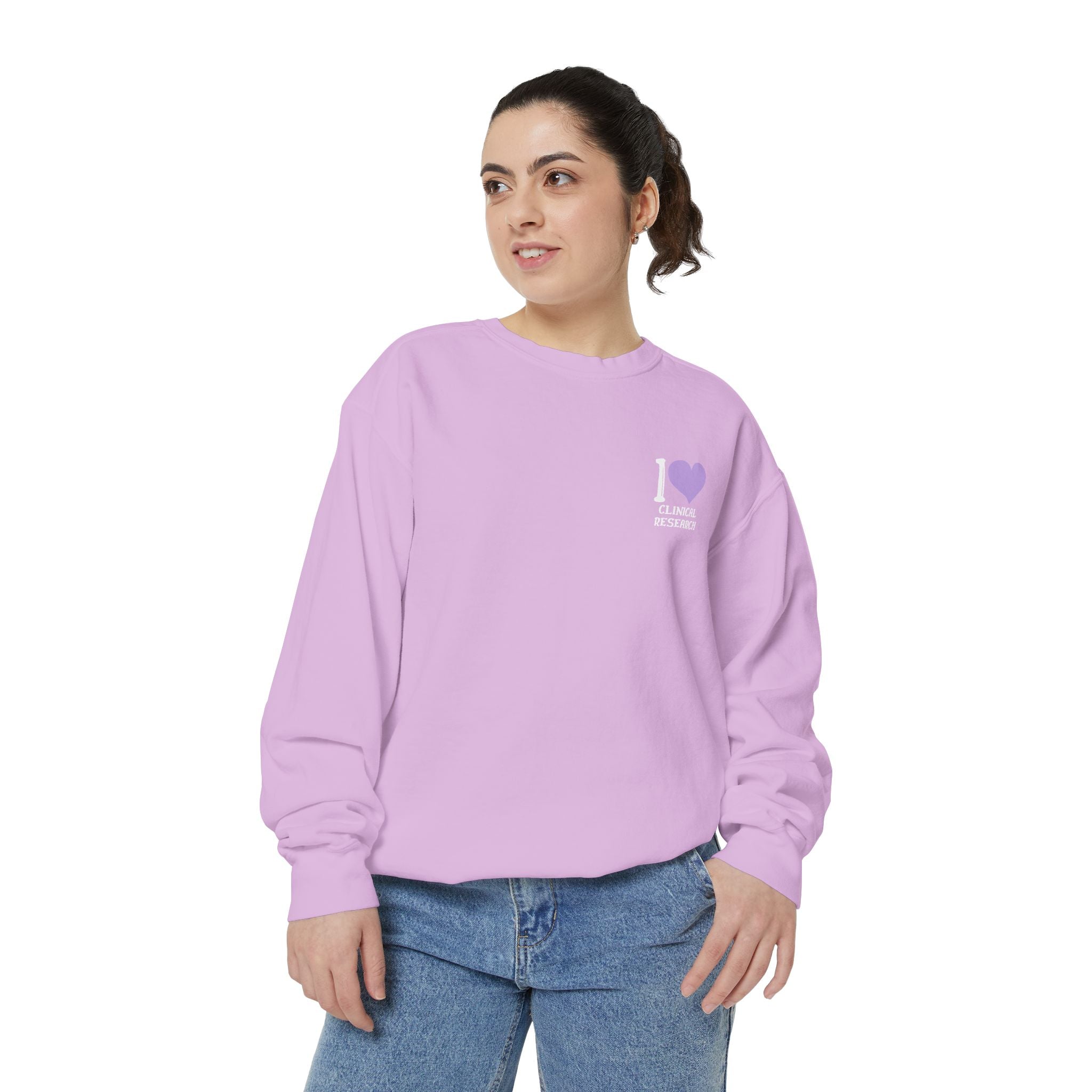 Leafen I Love Research Unisex Garment-Dyed Sweatshirt, Cozy Pullover Sweatshirt, Casual Streetwear, Gift for Her