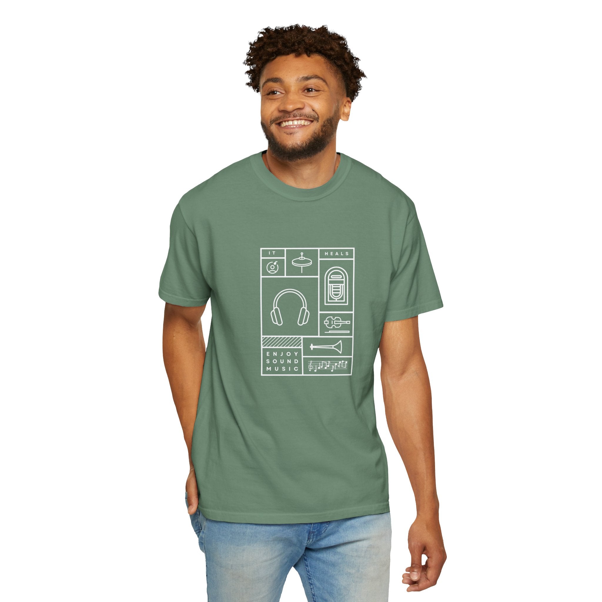 Leafen Music Heals Unisex Garment-Dyed T-shirt, Casual Wear, Summer Vibe, Gift for Friends, Relaxed Everyday Style