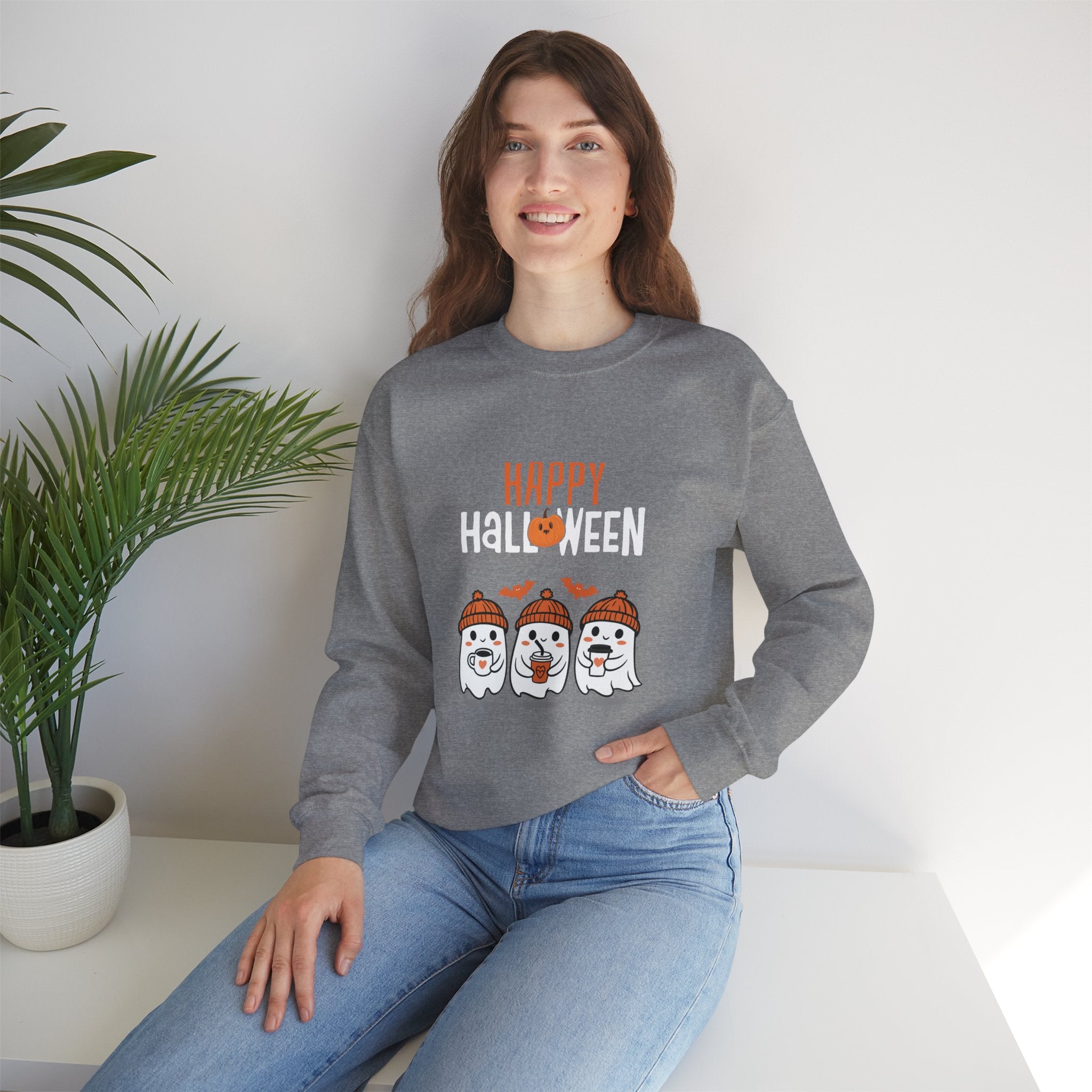 Leafen Happy Halloween Sweatshirt, Cozy Crewneck, Unisex Gift, Perfect for Halloween, Casual Wear