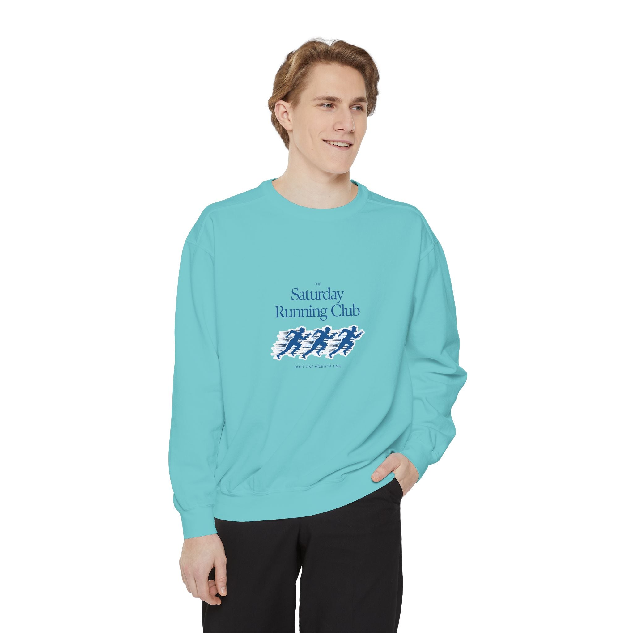 Running Club Unisex Garment-Dyed Sweatshirt, Cozy Pullover Sweatshirt, Casual Streetwear, Gift for Her