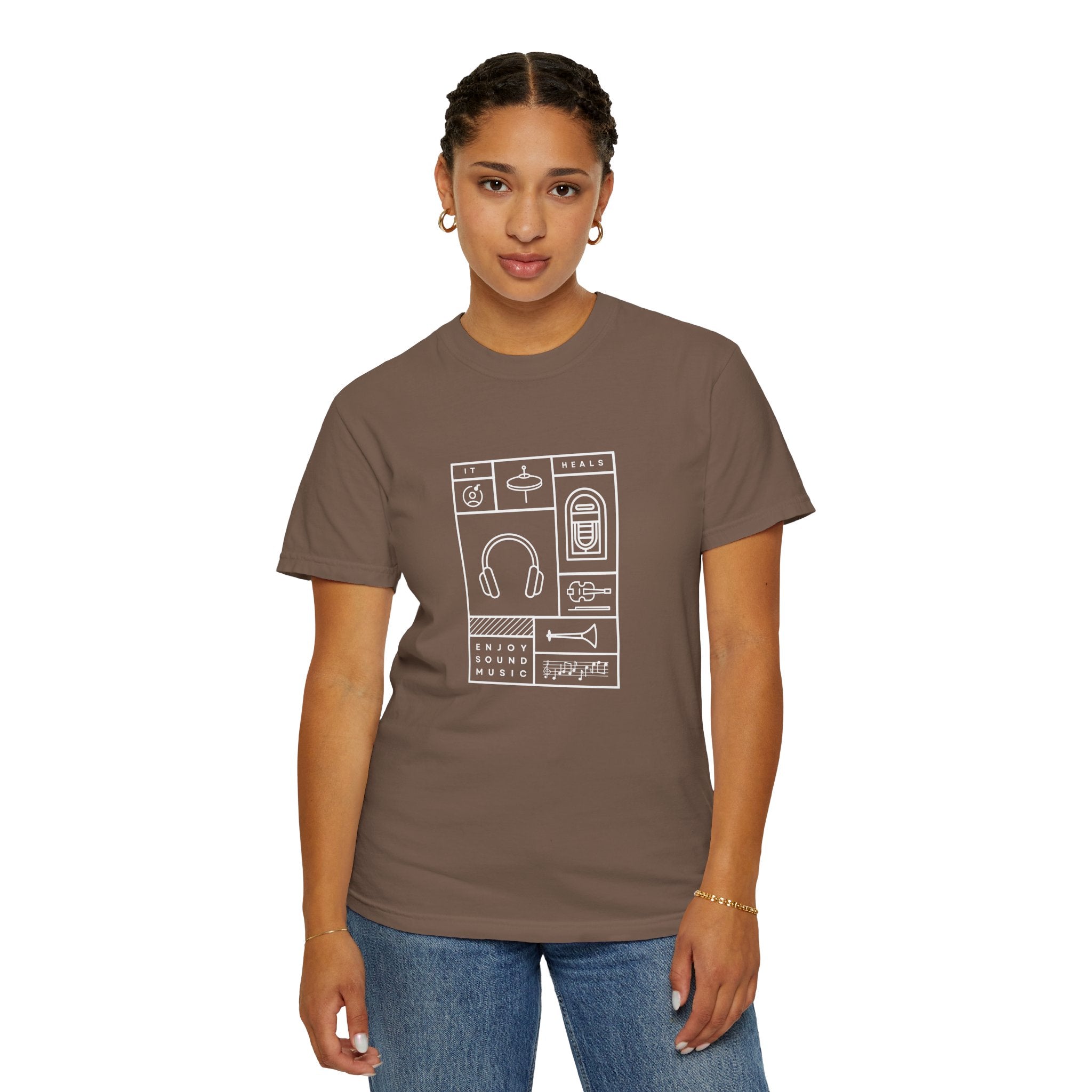 Leafen Music Heals Unisex Garment-Dyed T-shirt, Casual Wear, Summer Vibe, Gift for Friends, Relaxed Everyday Style