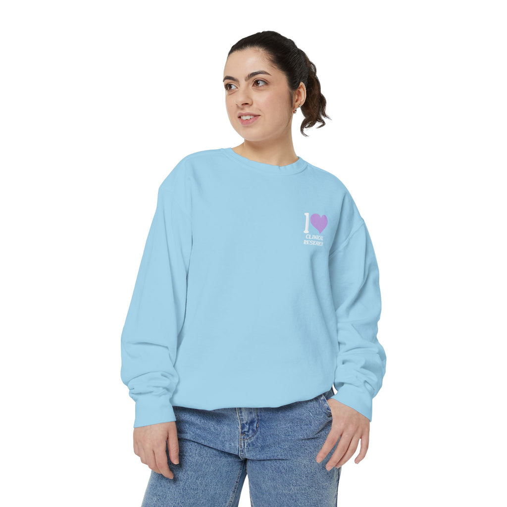 Leafen I Love Research Unisex Garment-Dyed Sweatshirt, Cozy Pullover Sweatshirt, Casual Streetwear, Gift for Her