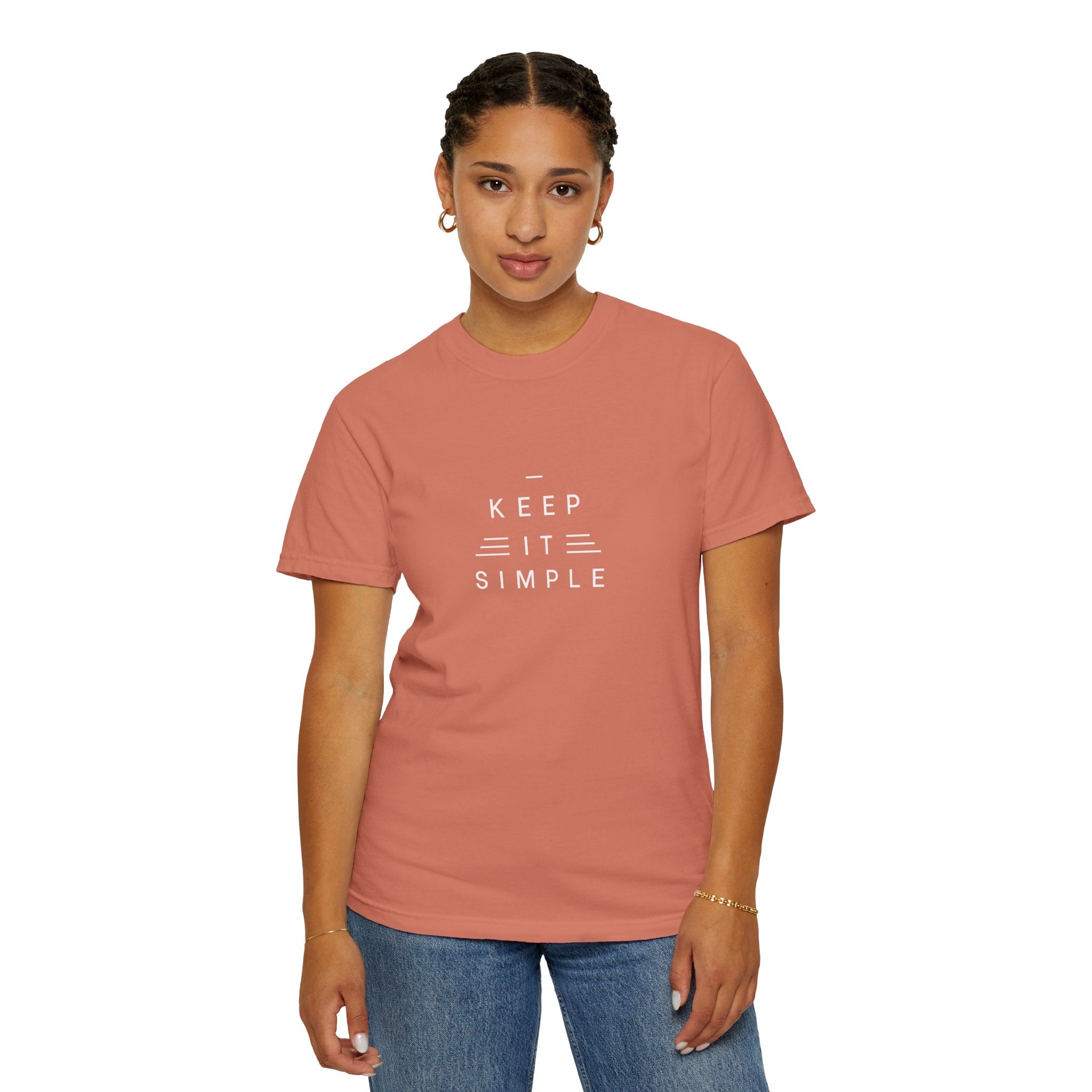 Leafen Keep it Simple Unisex Garment-Dyed T-shirt, Casual Wear, Summer Vibe, Gift for Friends, Relaxed Everyday Style