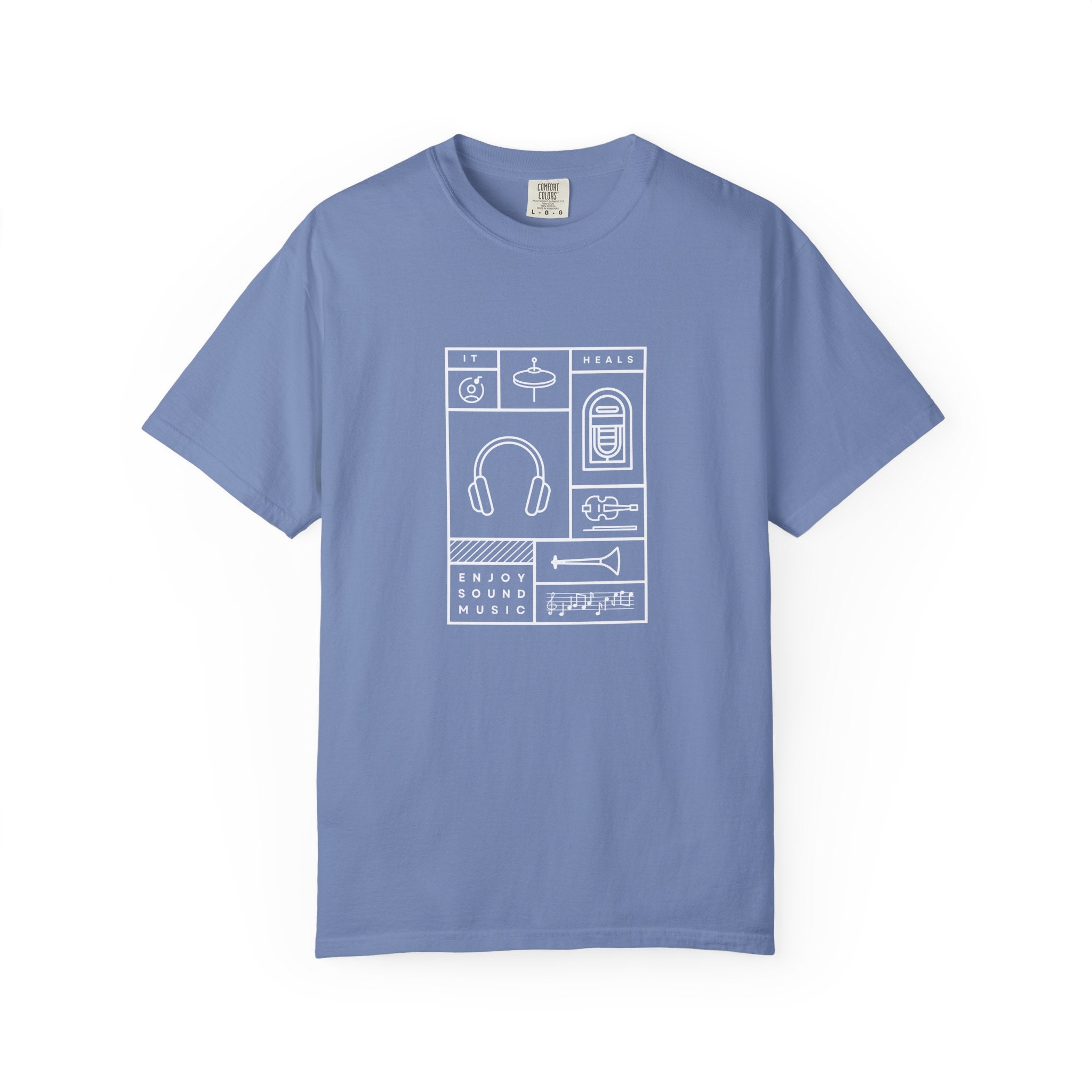 Leafen Music Heals Unisex Garment-Dyed T-shirt, Casual Wear, Summer Vibe, Gift for Friends, Relaxed Everyday Style