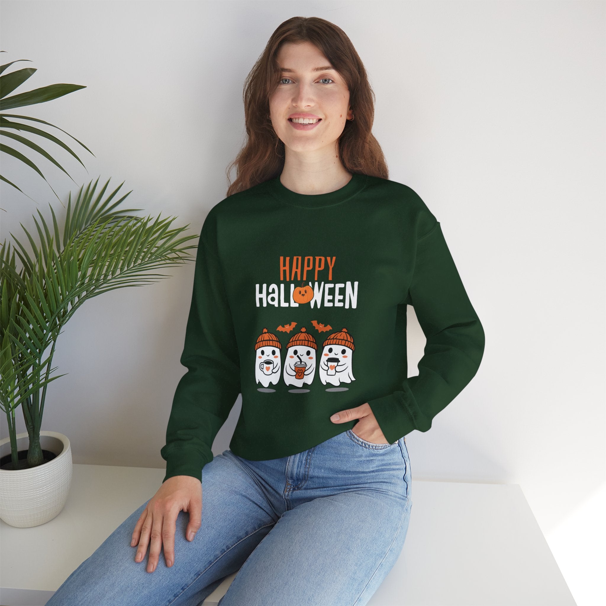 Leafen Happy Halloween Sweatshirt, Cozy Crewneck, Unisex Gift, Perfect for Halloween, Casual Wear