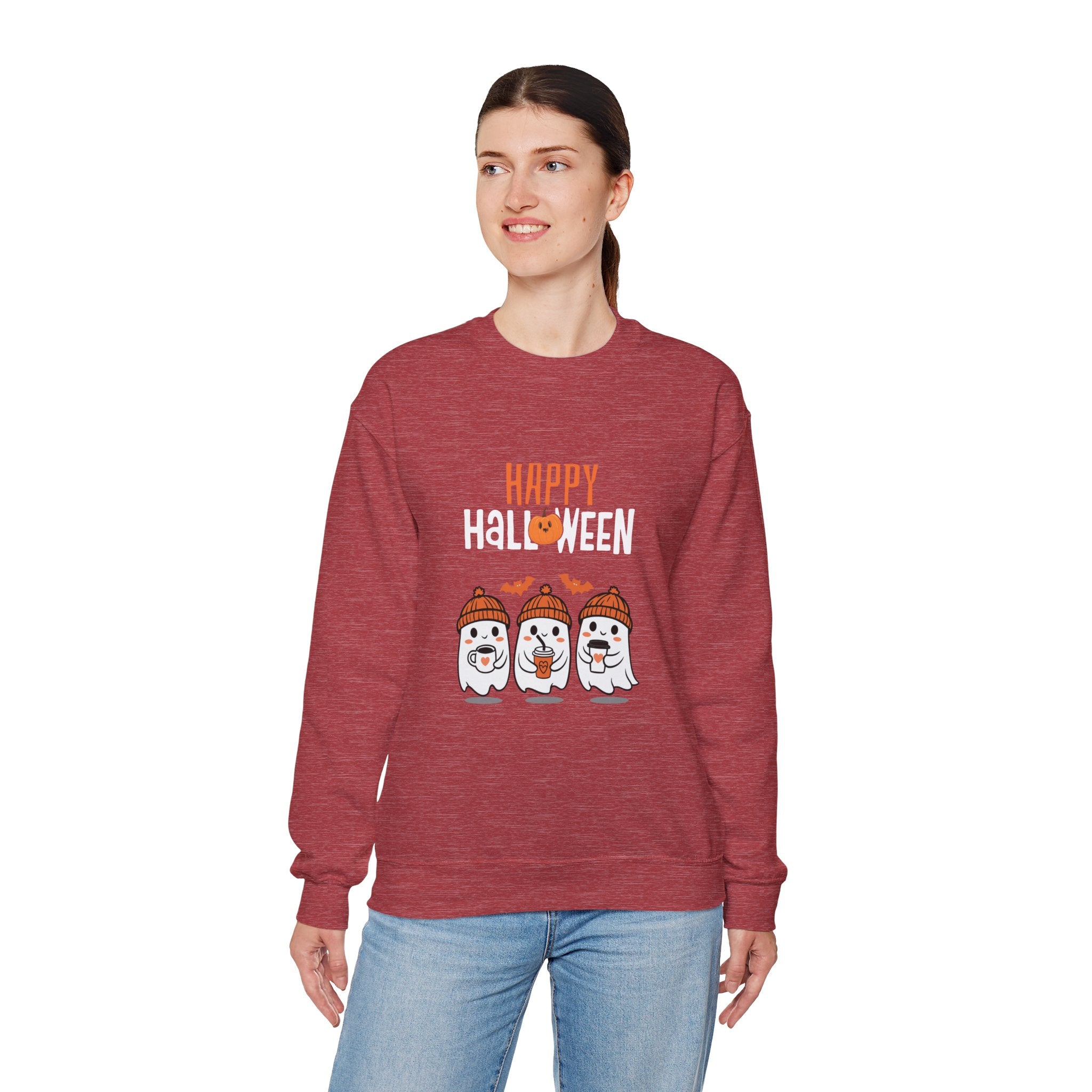 Leafen Happy Halloween Sweatshirt, Cozy Crewneck, Unisex Gift, Perfect for Halloween, Casual Wear
