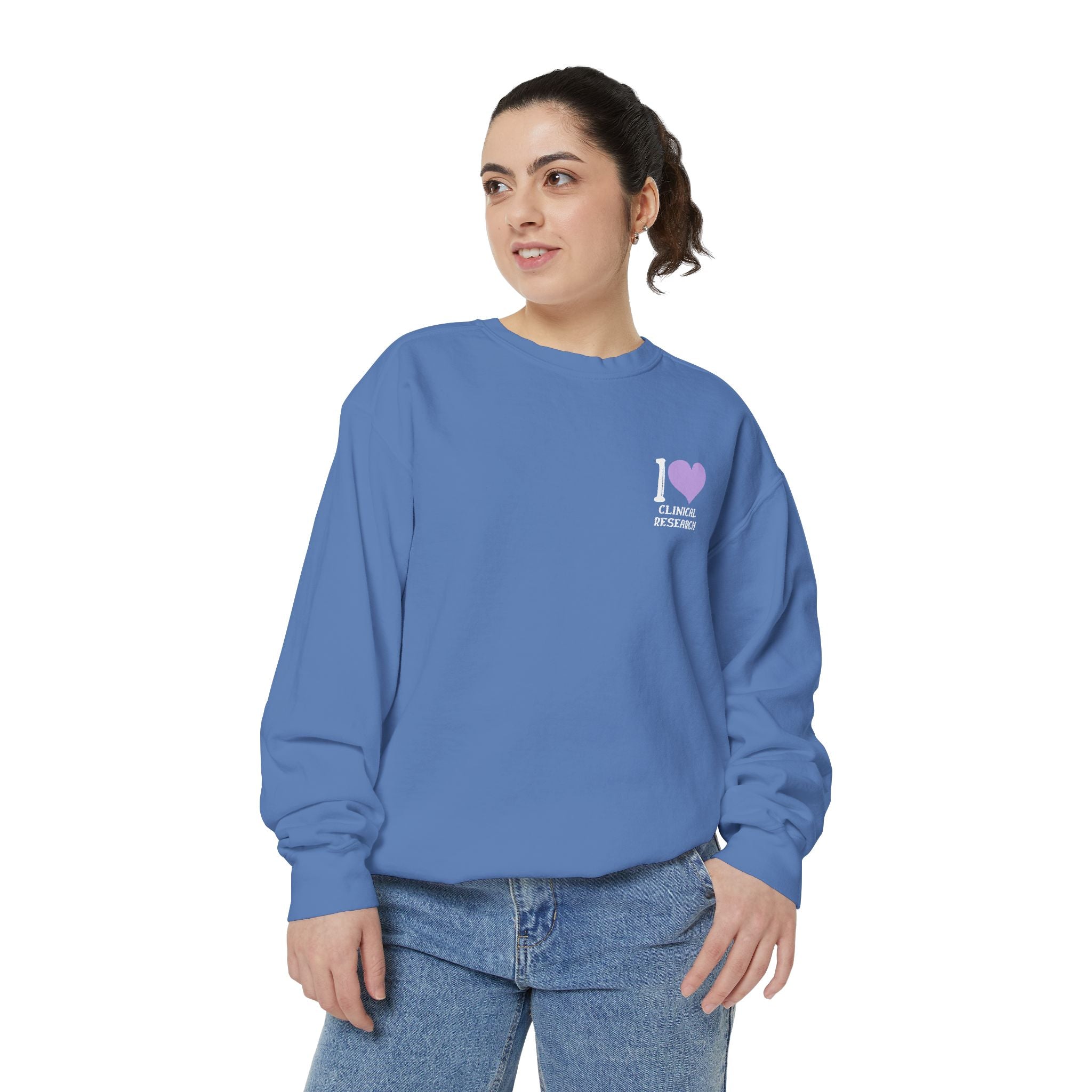 Leafen I Love Research Unisex Garment-Dyed Sweatshirt, Cozy Pullover Sweatshirt, Casual Streetwear, Gift for Her