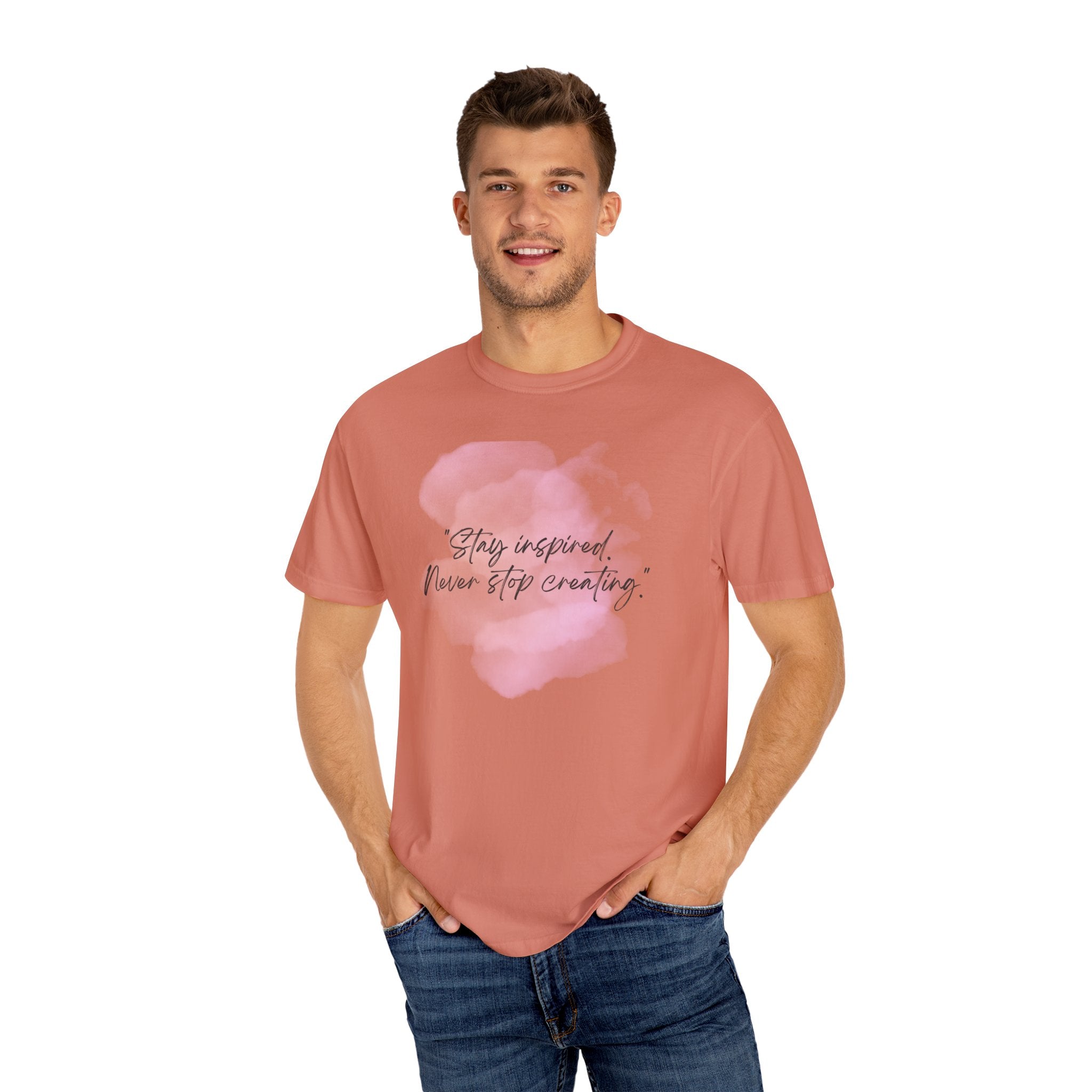 Leafen Stay Inspired Unisex Garment-Dyed T-shirt, Casual Wear, Summer Vibe, Gift for Friends, Relaxed Everyday Style
